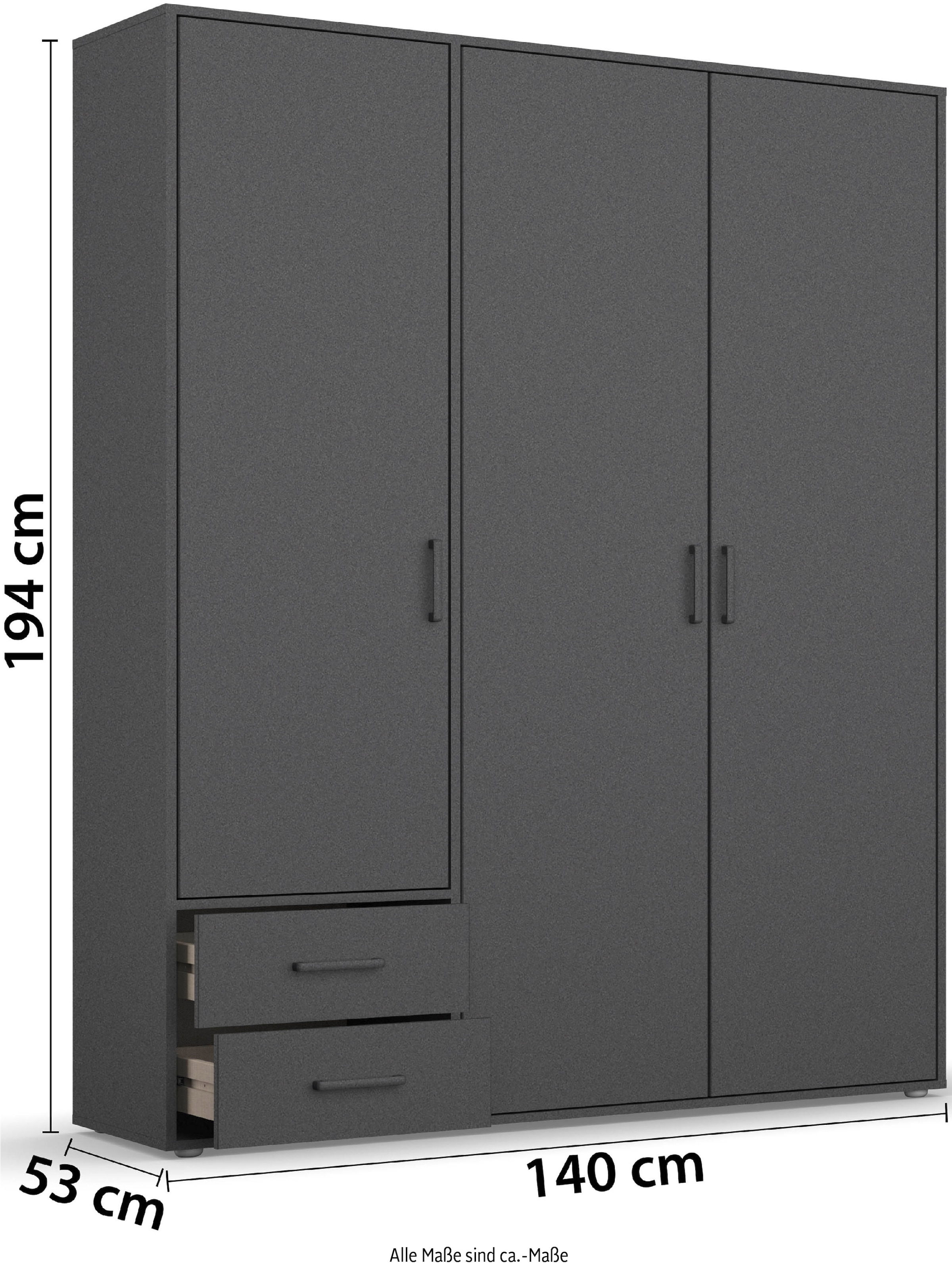 rauch Drehtürenschrank »Voyager, Kleiderschrank mit Außenschubkästen, Garderobe«, (in 3 verschiedenen Ausstattungen BASIC/CLASSIC/PREMIUM), Made in Germany