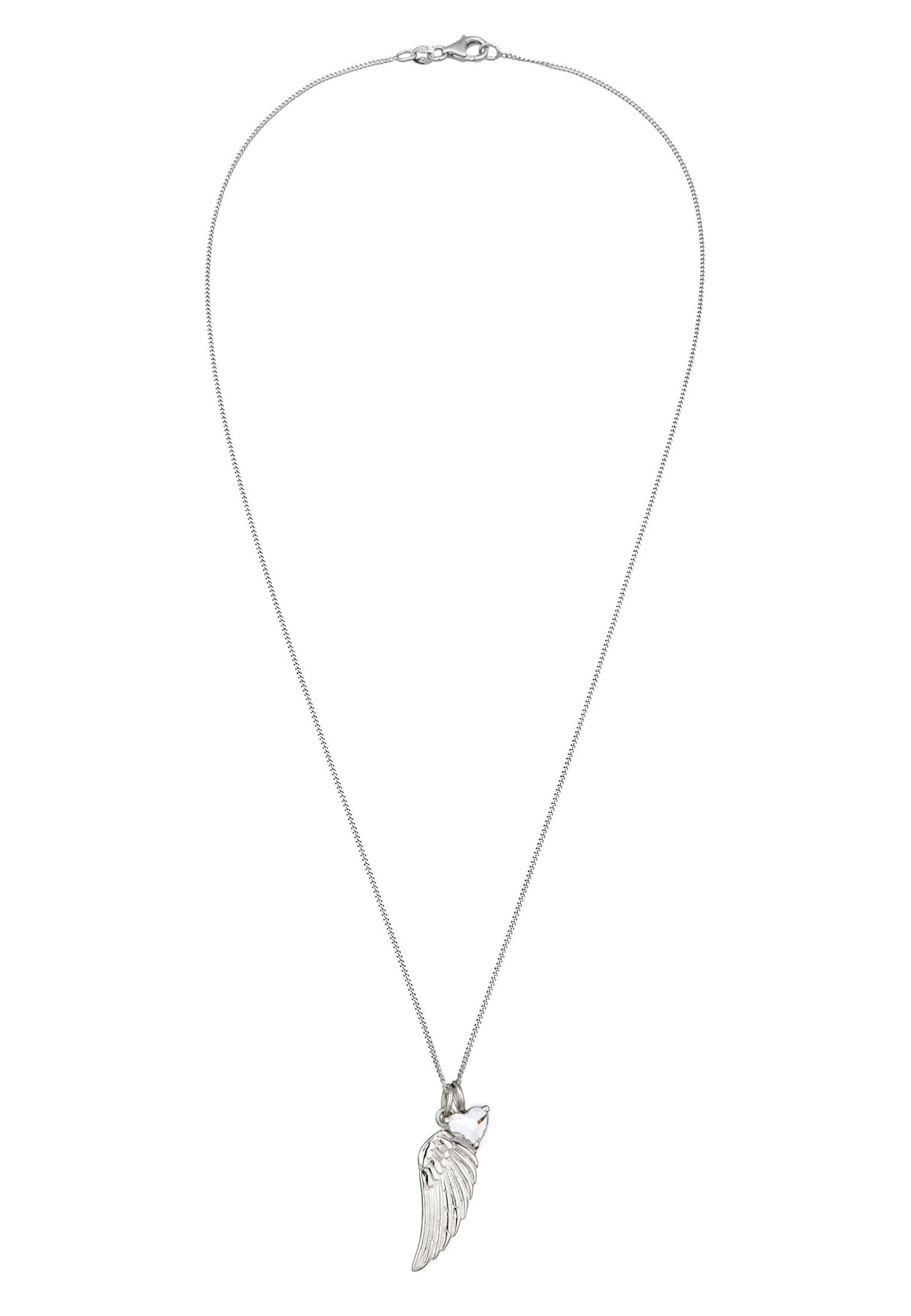 Elli Kette mit Anhänger »Halskette Feder Glas Kristalle Herz Weiß 925 Sterling Silber«
