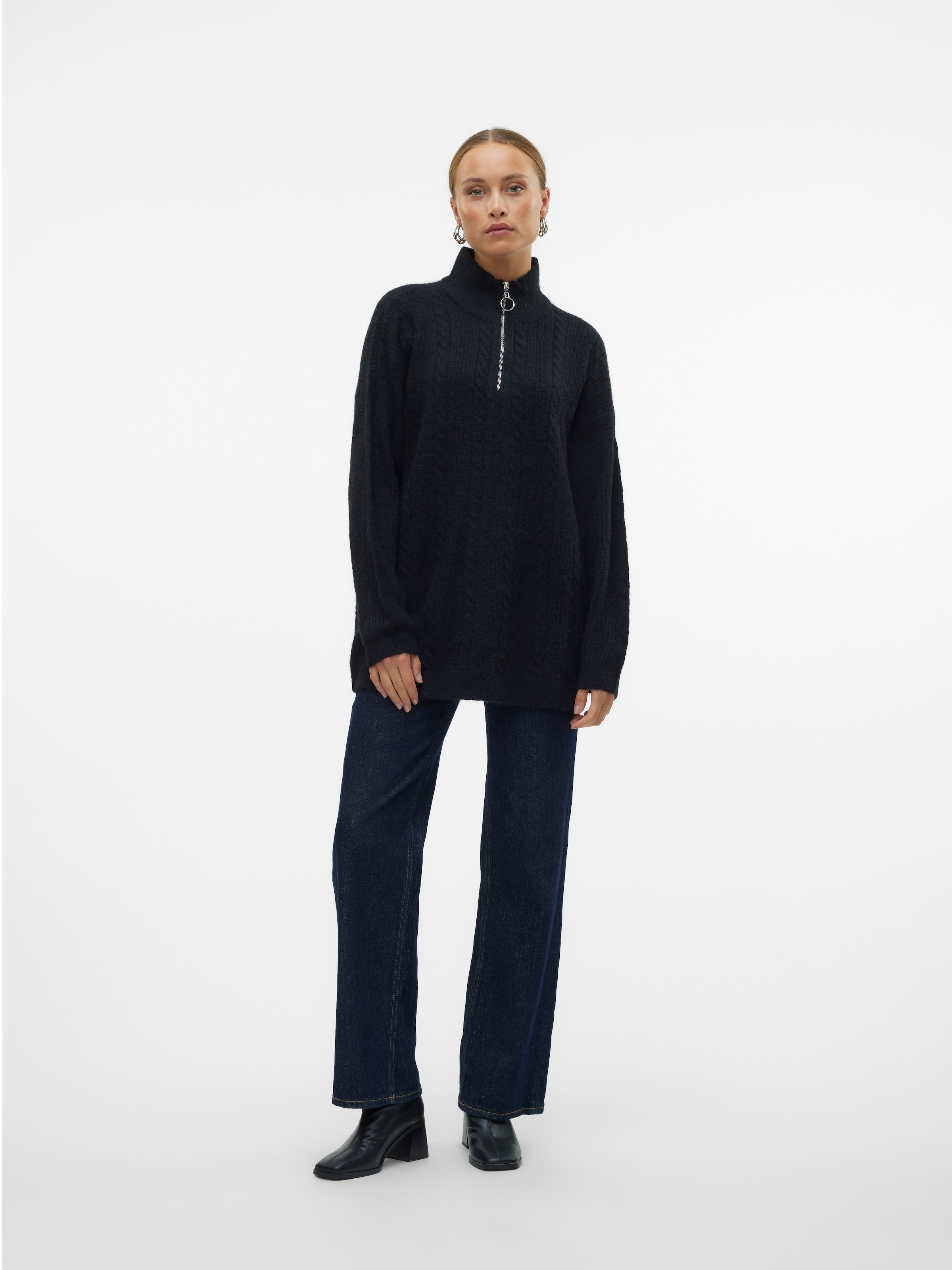 Vero Moda Stehkragenpullover »VMMILI LS HIGHNK LONG ZIP PULLOVE GA BOO«, mit geripptem Strickmuster