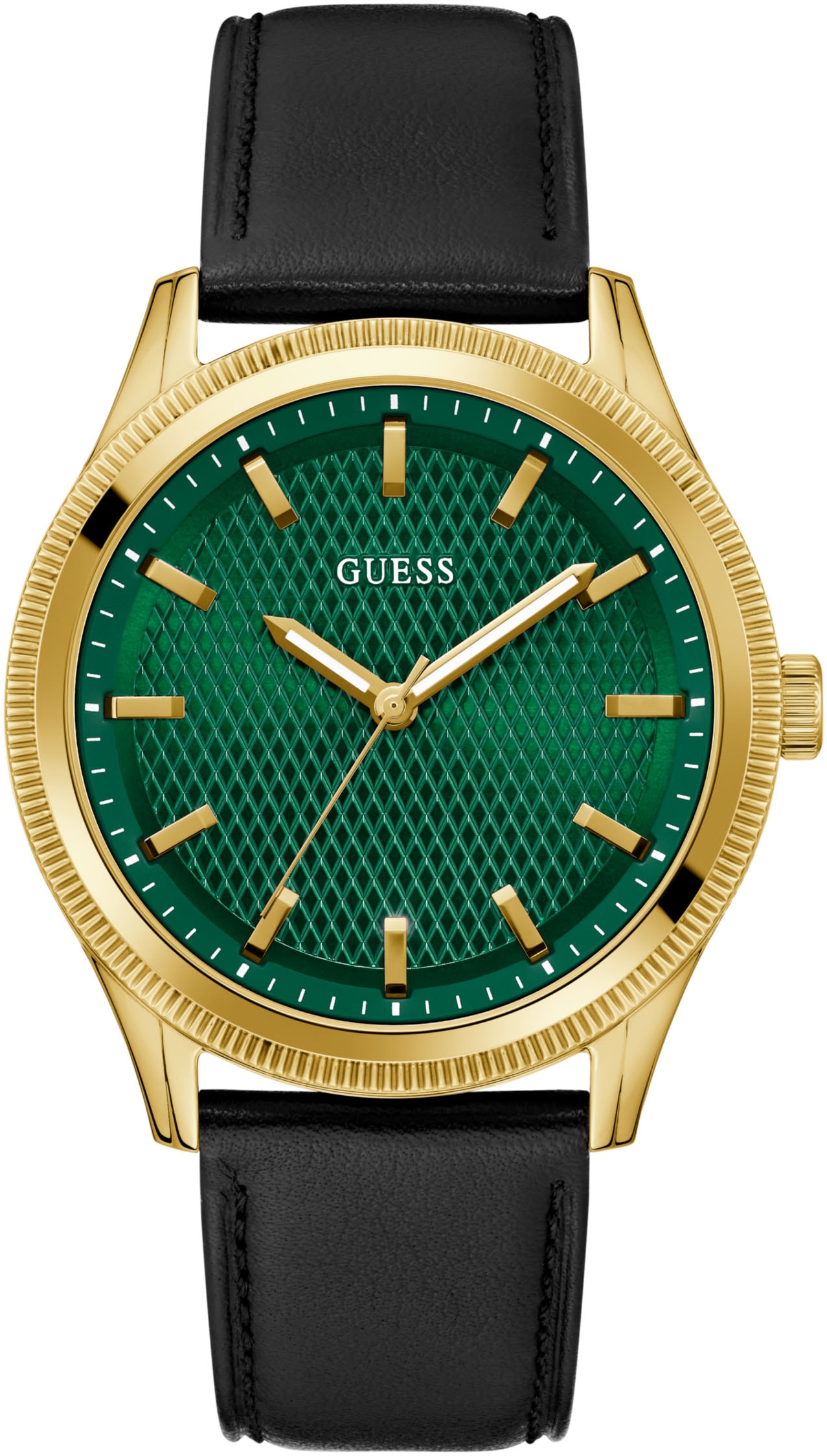 Guess Quarzuhr »DEX« Armbanduhr, Herrenuhr, Lederarmband, Mineralglas, analog