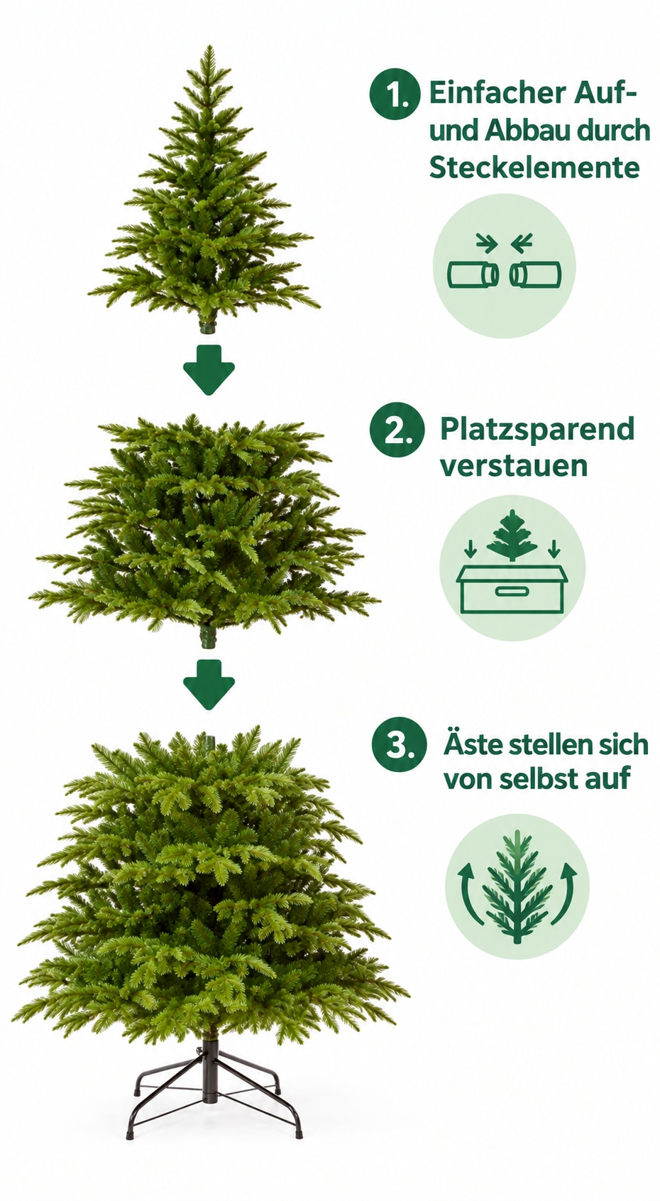 OTTO home Künstlicher Weihnachtsbaum »grün oder mit dezenter Schneedekoration an den Tannenspitzen« Nordmanntanne Weihnachtsdeko in 3 Größen, mit Metallständer