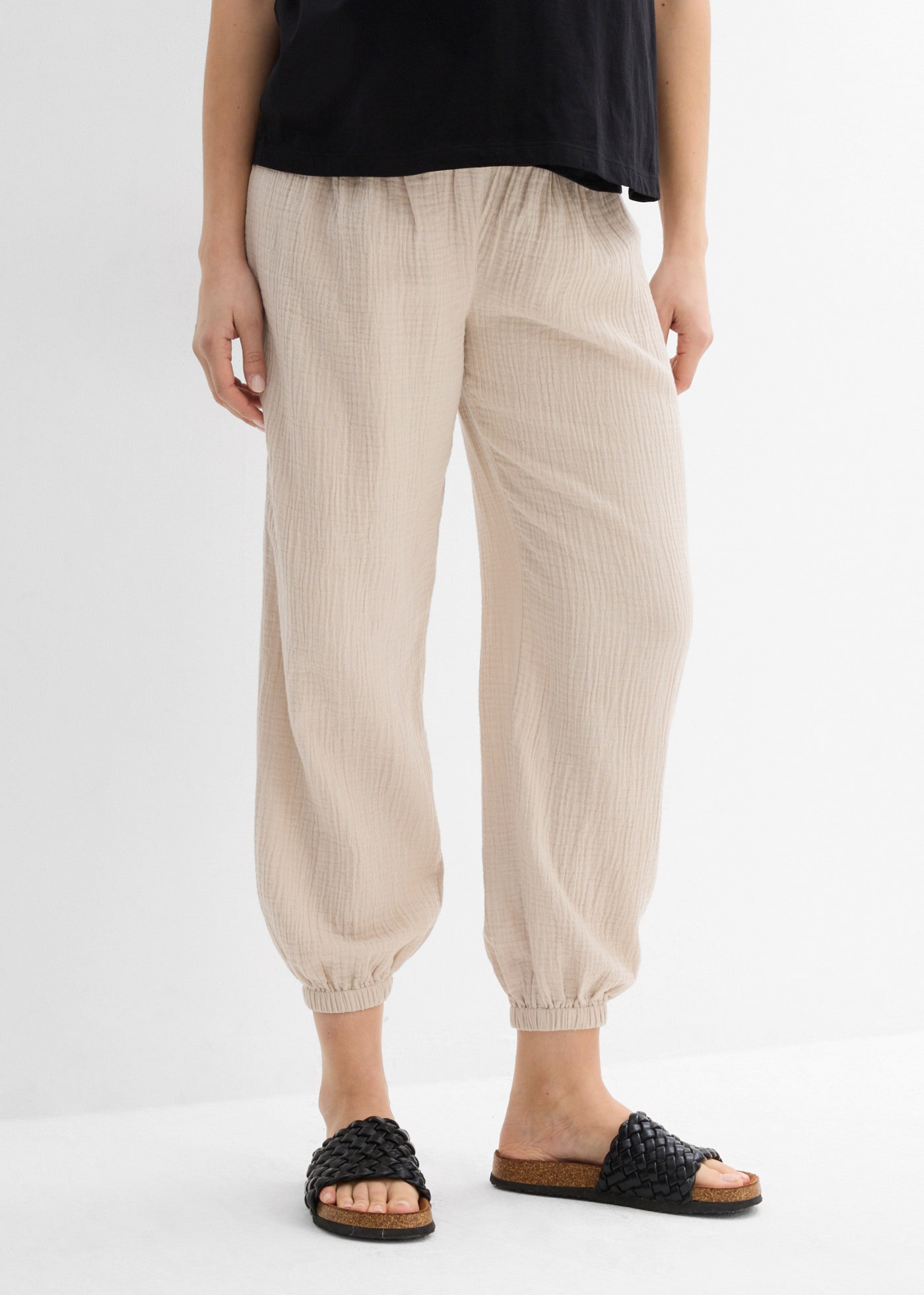 bonprix Umstandshose  aus Baumwollmusselin, mit elastischem Smockbund, Loose Fit
