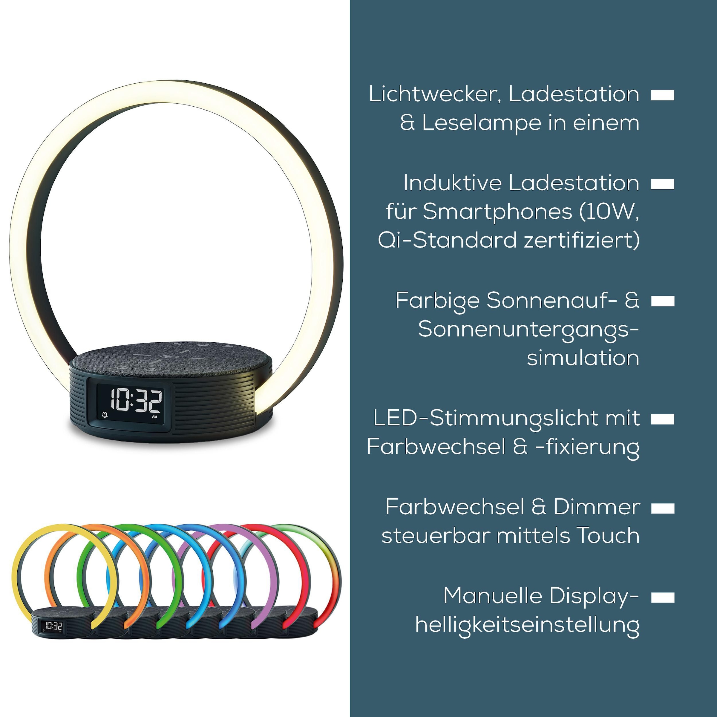 BEURER Tageslichtwecker »WL 65 Wake up+Charge mit Schnellladestation, Wecker und Leselampe« Natürliches Einschlafen und sanftes Aufwachen