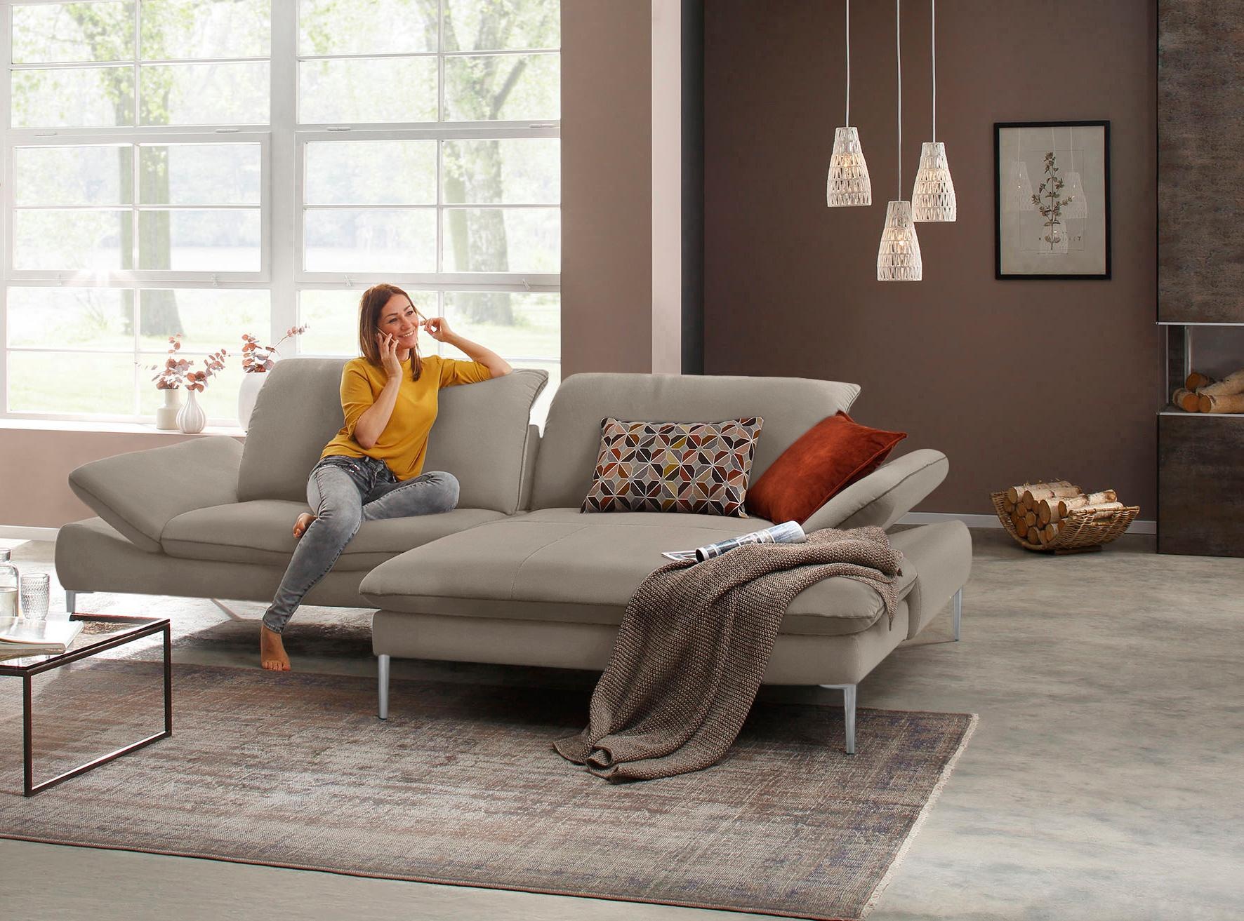 W.SCHILLIG Ecksofa »enjoy&MORE, Designsofa, elegant und bequem, L-Form«, mit Sitztiefenverstellung, Füße Chrom glänzend, Breite 294 cm