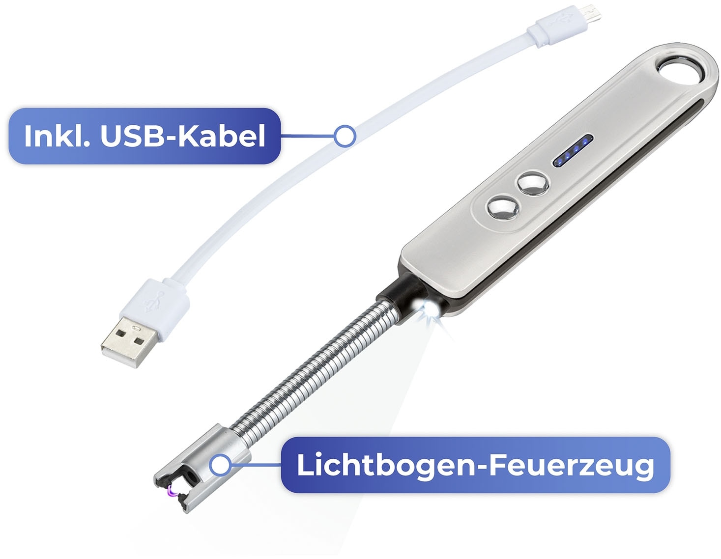 Maximex Stabanzünder »LED Lichtbogen-Feuerzeug«, (1 St.), mit elektrischem Anzünder, ohne Gas, Flammen und Nachfüllen