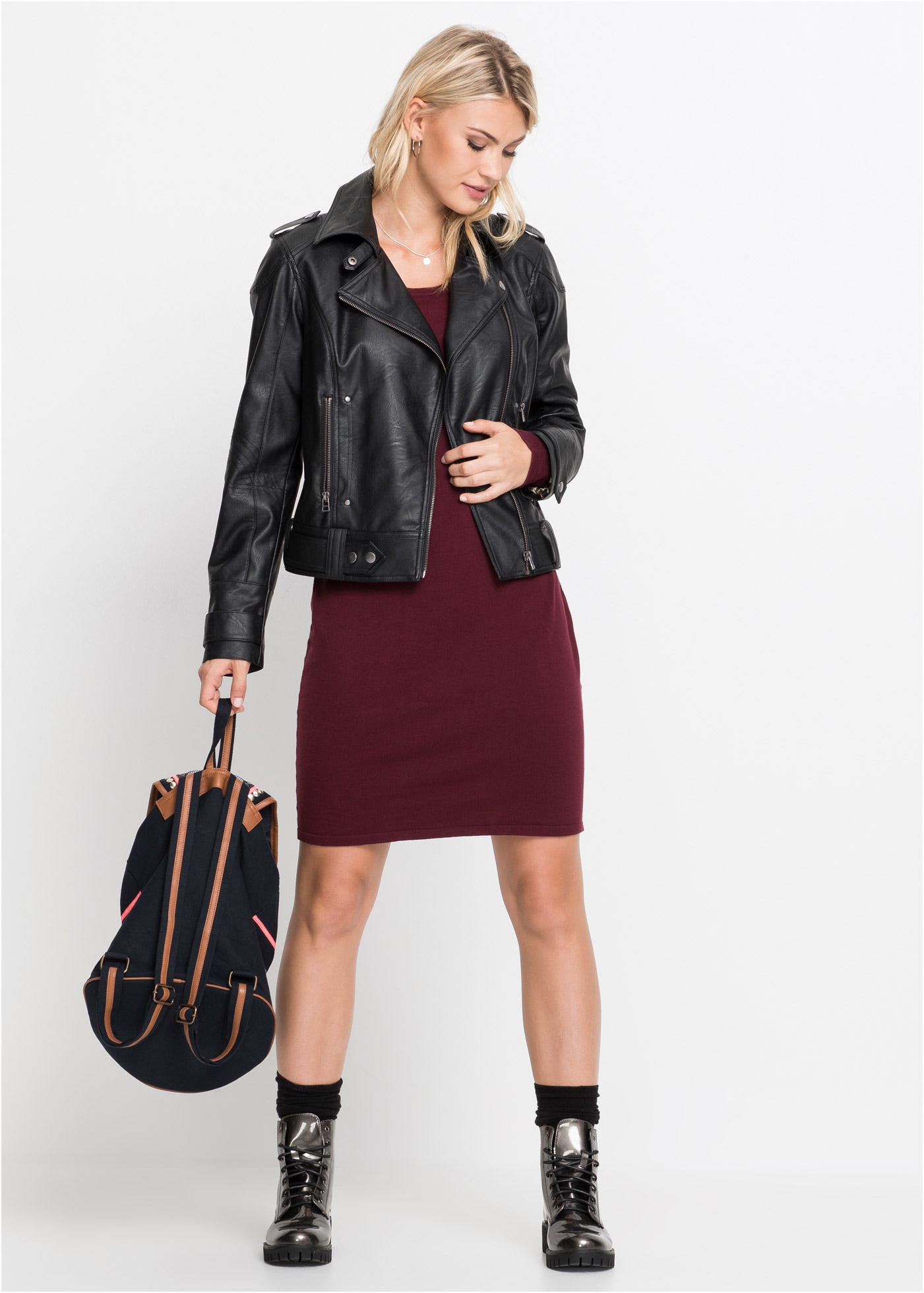 bonprix Strickkleid »Strickkleid« für den Alltag, aus Baumwolle und Polyamid, lockere Passform