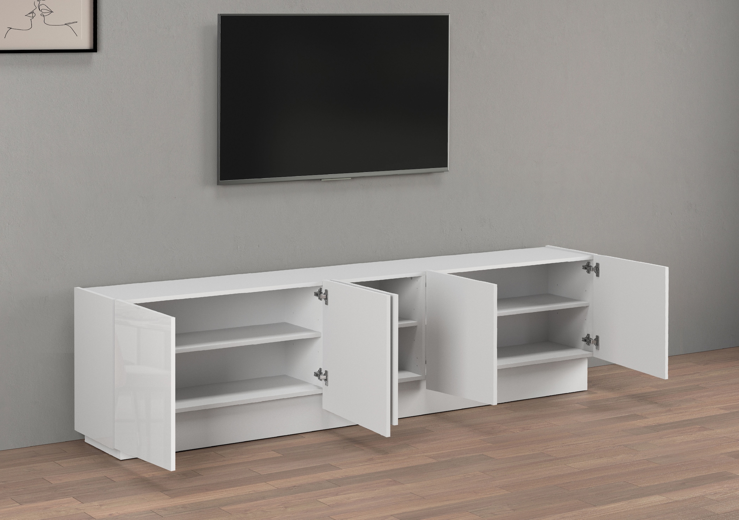 INOSIGN Lowboard »VELA, Höhe 60 cm, Breite 225 cm,Design mit schrägen Türen«, (1 St.), Made in Italy, Maße-B/T/H: 225x35x60, Lowboard, TV-Board, TV-Kommode