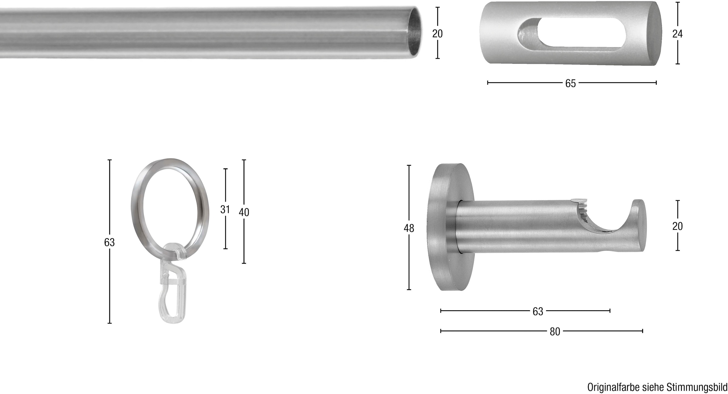 GARESA Gardinenstange »EASY« Ø 20 mm 1 läufig-läufig Wunschmaßlänge Vorhanggarnitur, verlängerbar, Endk. M. Ausschnitt, Alu, m. Ringe