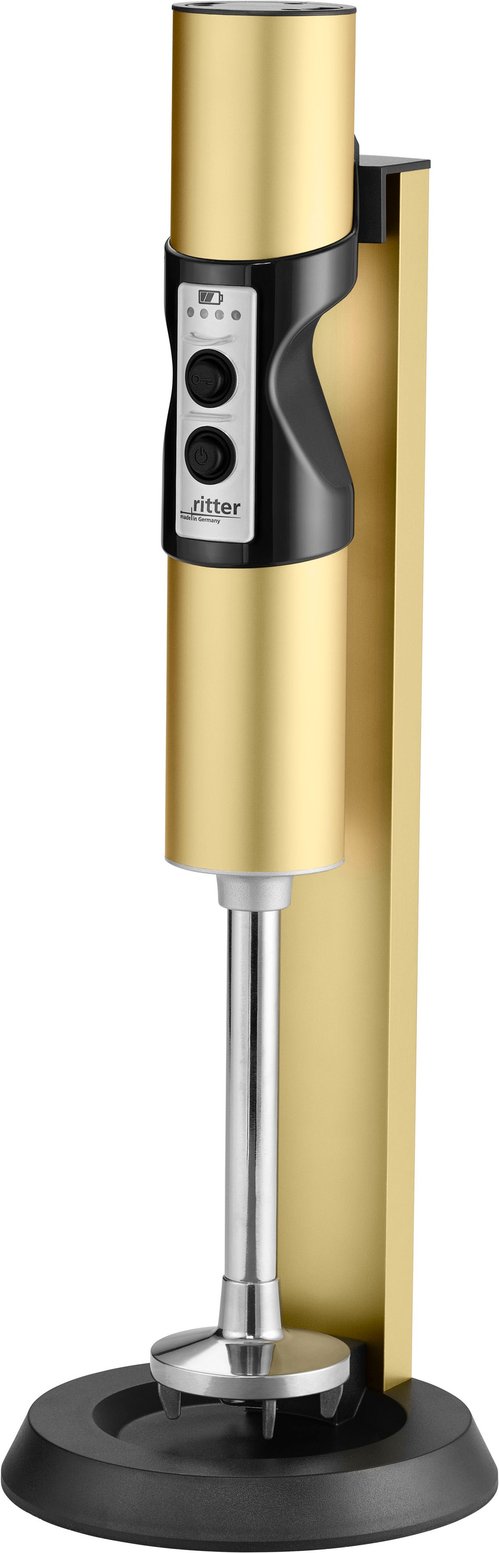 ritter Akku-Stabmixer »stilo 7 Plus Trendfarbe Gold«, 120 W, mit 4 Aufsätzen aus Edelstahl sowie 2 Mixbechern
