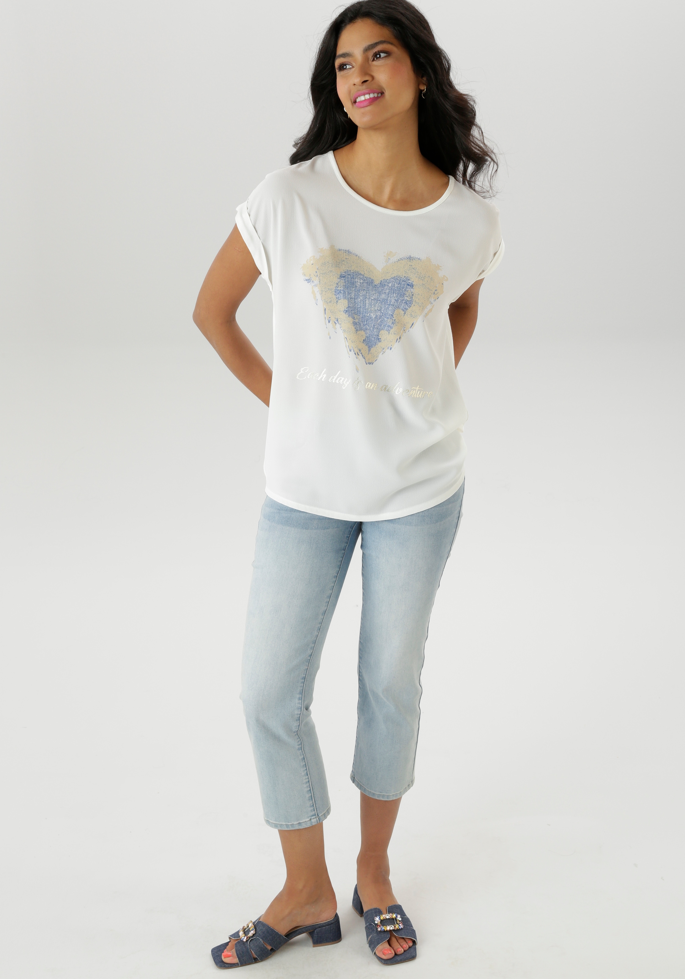 Aniston SELECTED Shirtbluse, teilweise mit glänzenden, goldfarbenen Folienprint