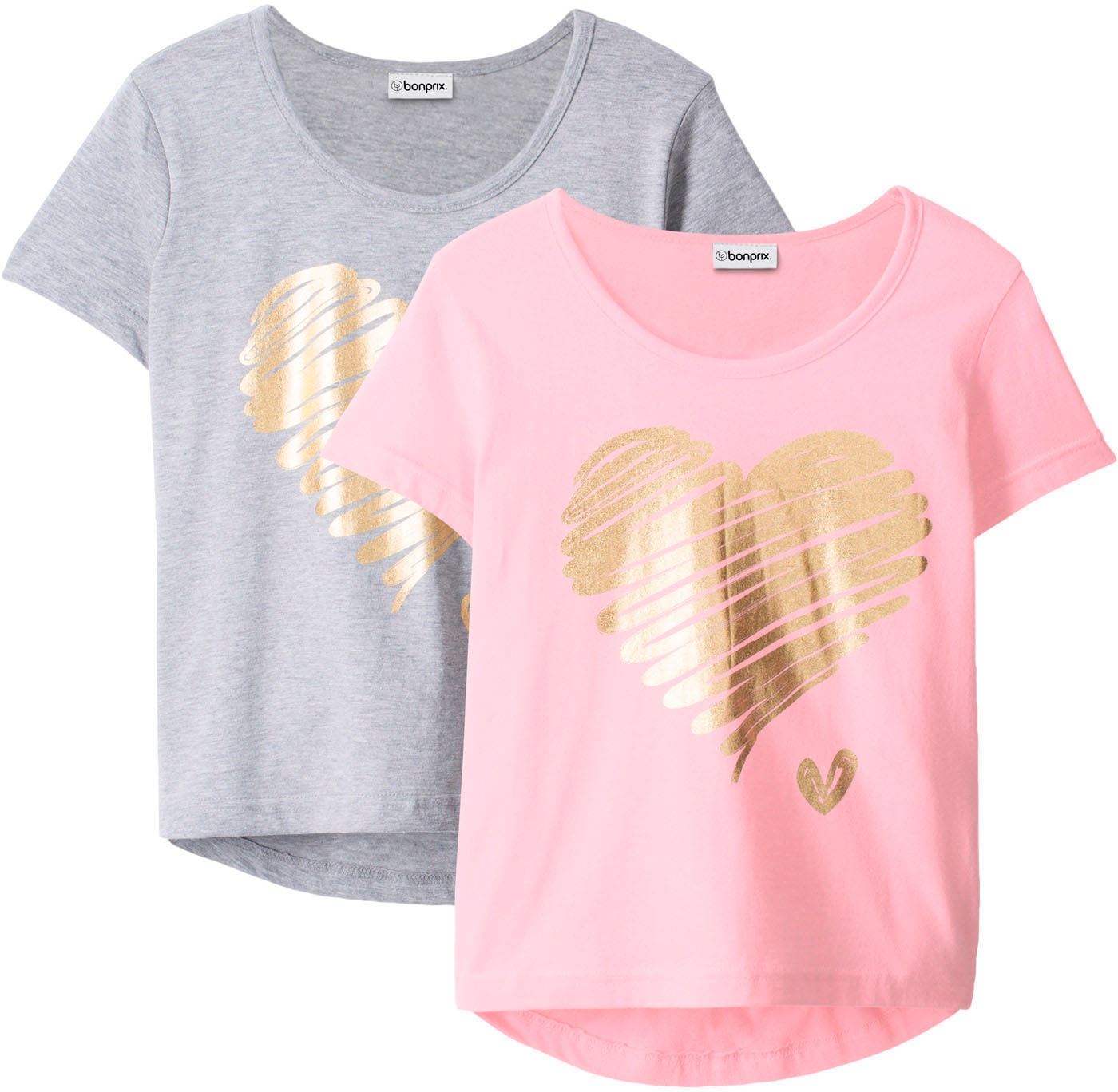 bonprix T-Shirt »T-Shirt mit Baumwolle (2er Pack)« Packung, 2 Stk. regular fit, Kurzarm, hinten länger geschnittener Saum