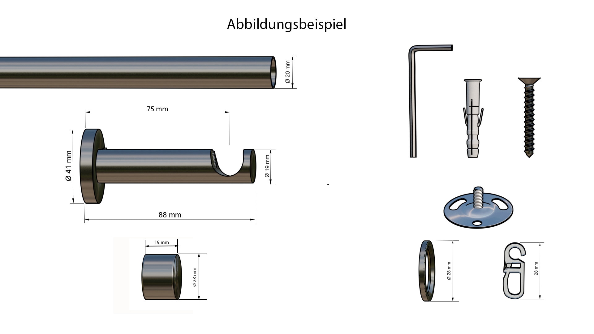 indeko Gardinenstange »Linz« Ø 16 mm 1 läufig-läufig Wunschmaßlänge Komplett-Set inkl. Ringen,Faltenlegehaken und Montagematerial