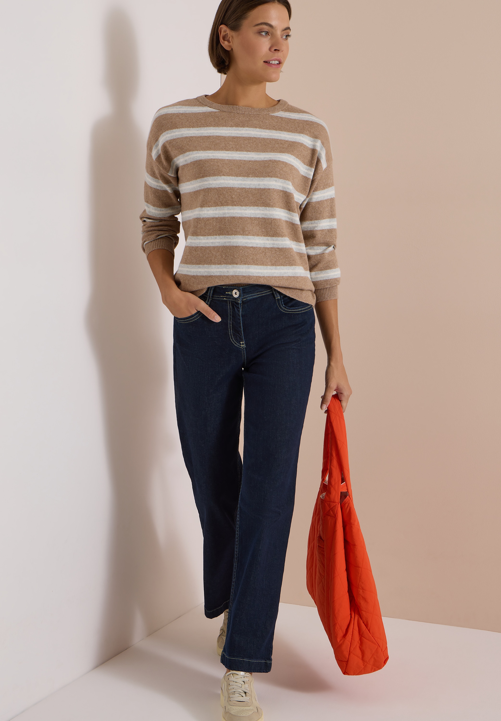 Cecil Strickpullover mit Boat Neck und Streifen