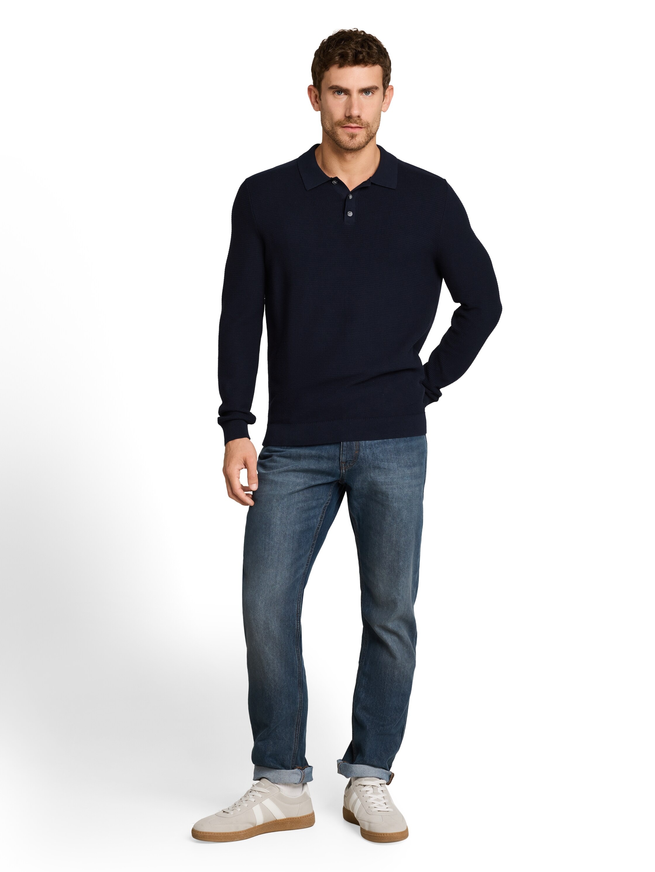TOM TAILOR Polokragenpullover unifarben / Reine Baumwolle