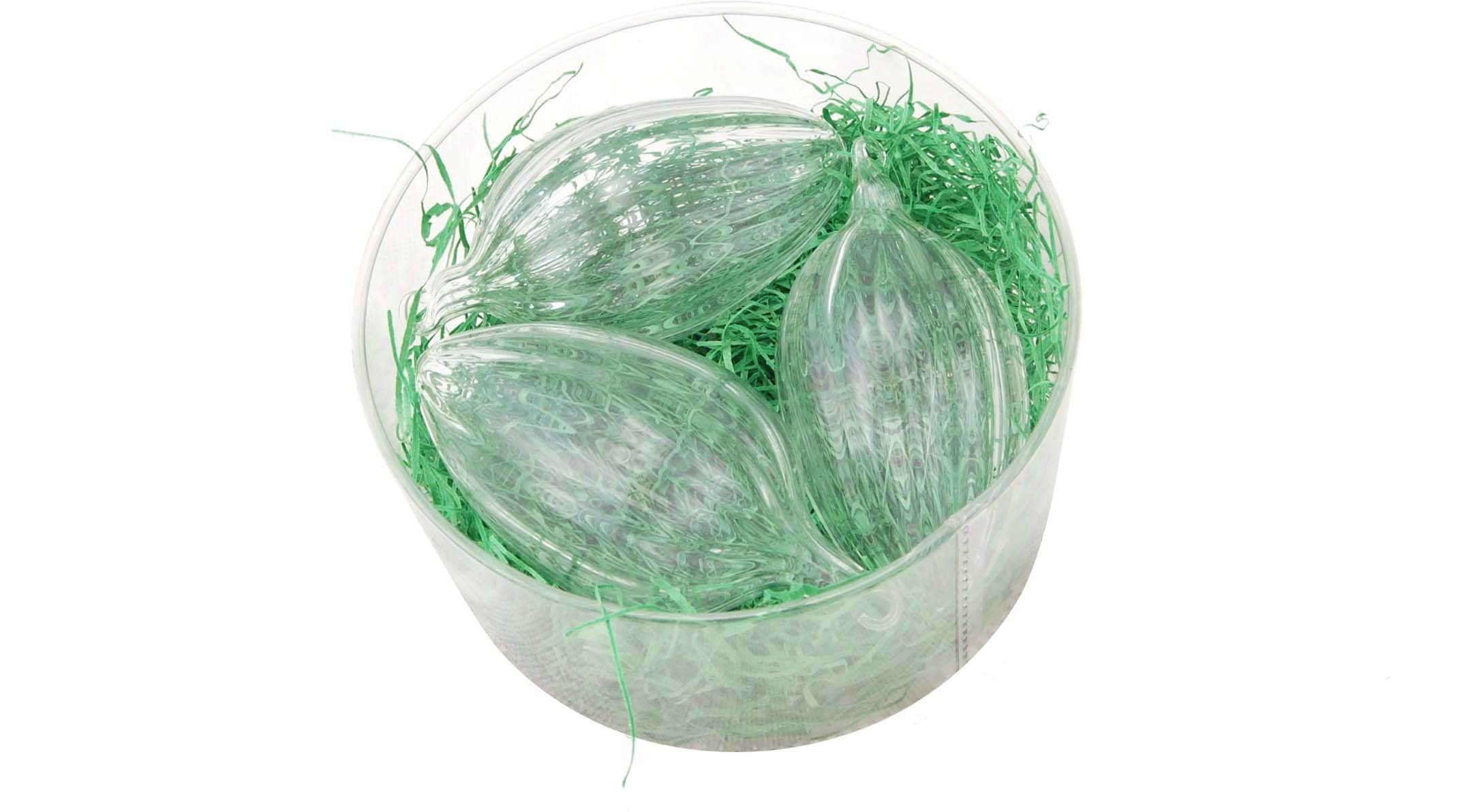 Krebs Glas Lauscha Osterei »Rillen«, mit Ostergras