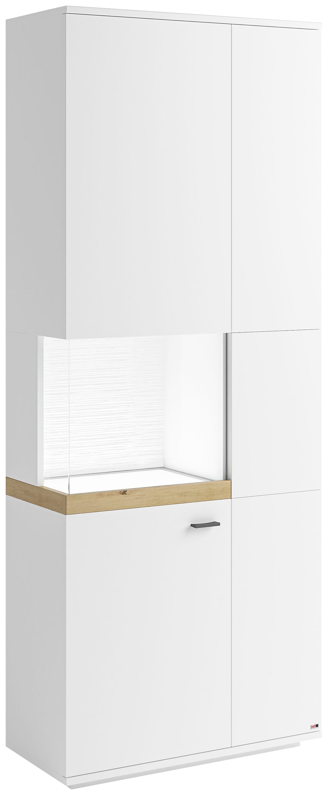 set one by Musterring Glasvitrine »Lancaster«, Farben weiß oder grau mit Eicheabsetzung, mit LED-Beleuchtung