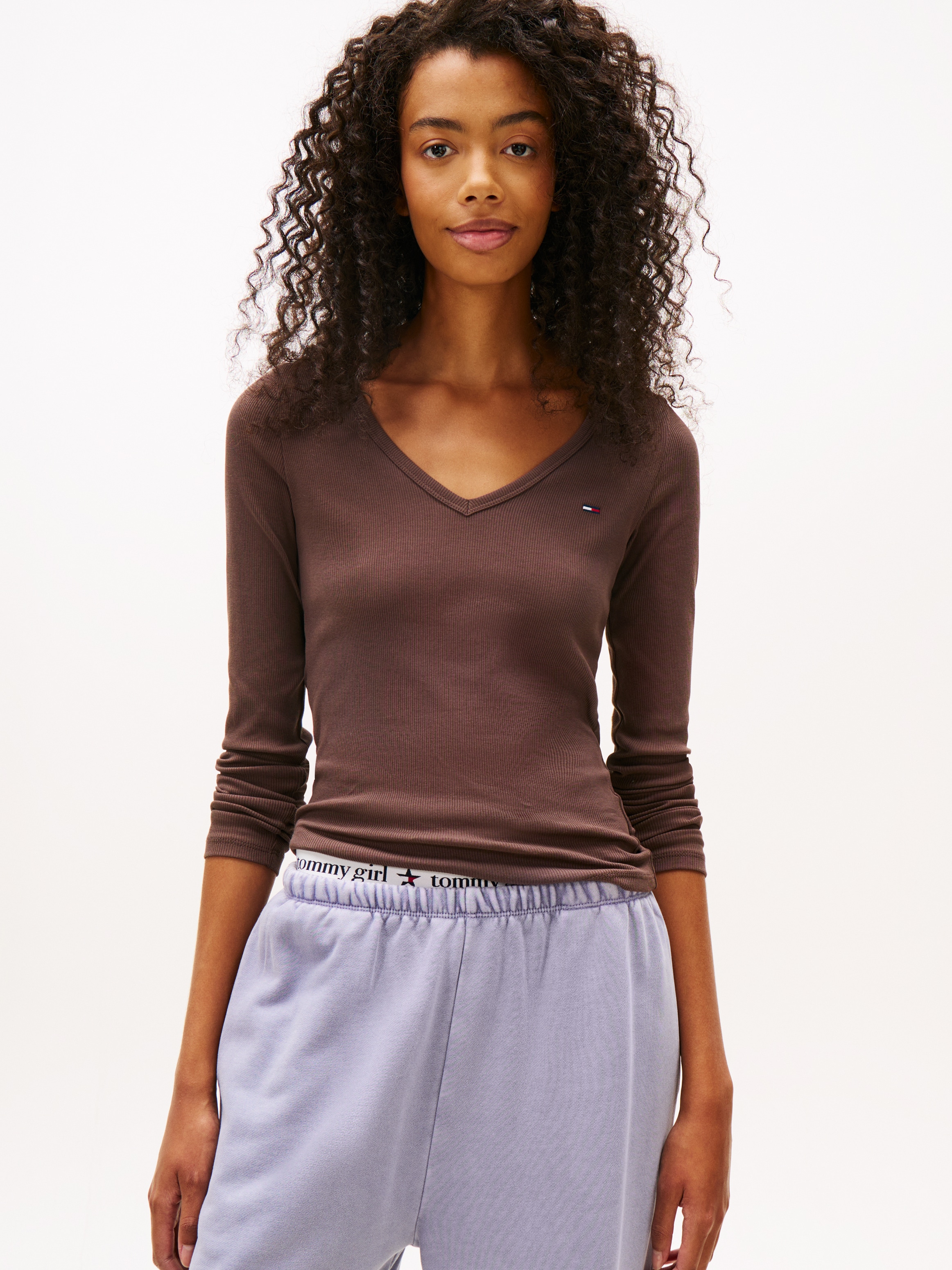 Tommy Jeans Langarmshirt »TJW SLIM ESSENTIAL RIB V LS«