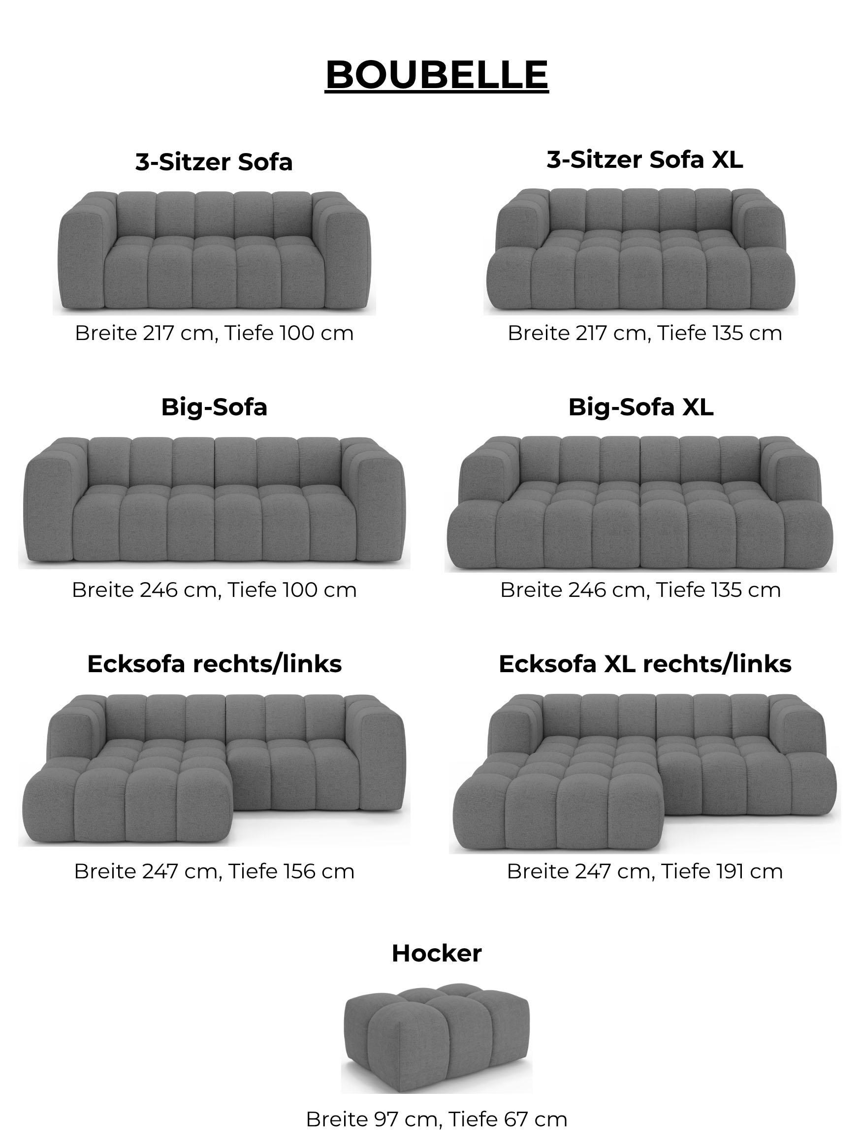 homsy by Ana Johnson Big-Sofa »BOUBELLE Design-Sofa mit Steppung, Bubble-Optik, Breite 246 cm« 4-Sitzer mit Wellenunterfederung, gemütlich und modern, Sitzkomfort