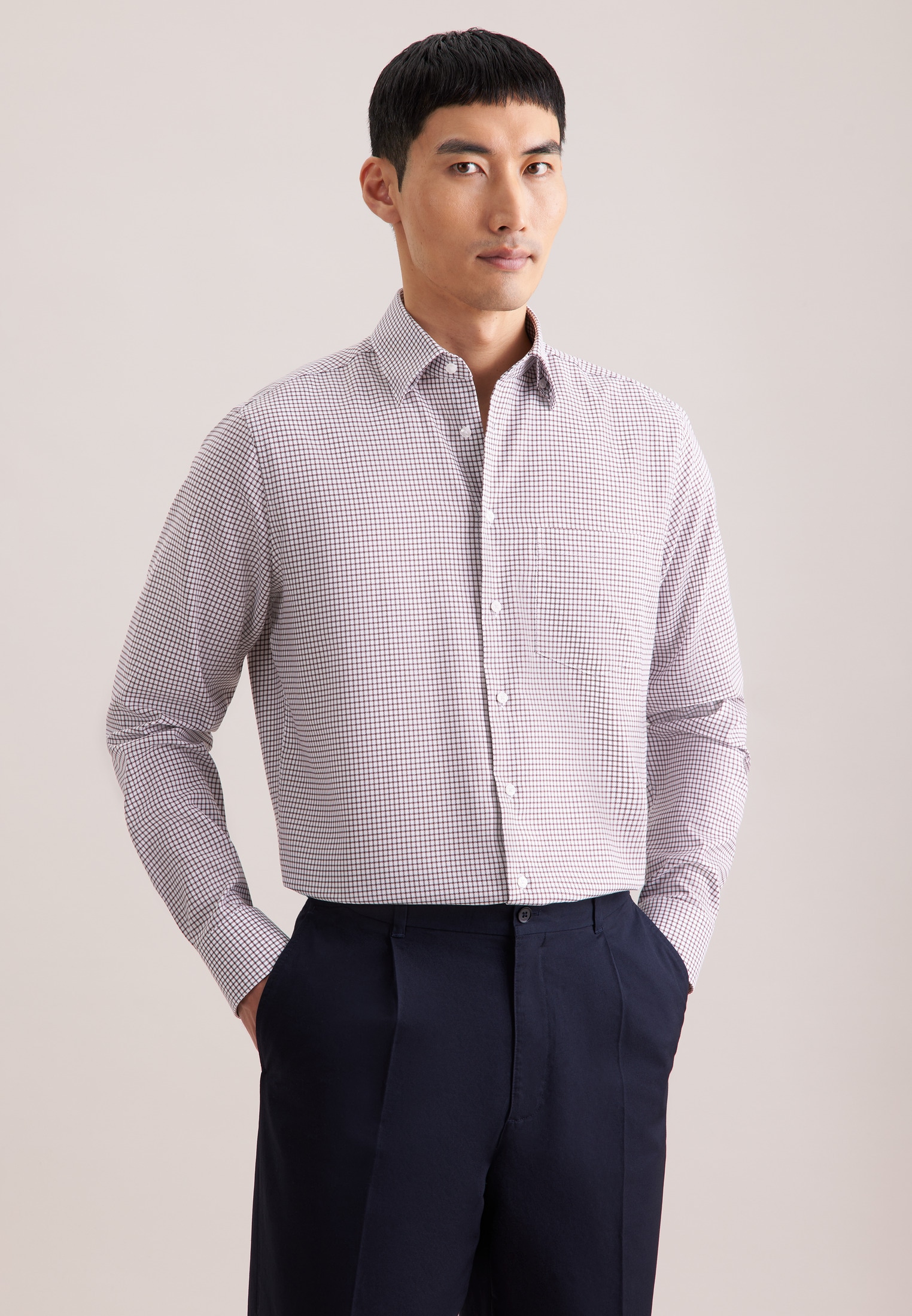 seidensticker Businesshemd »Schwarze Rose« Regular 1/1 Covered-Button-Down-Kragen Karo
