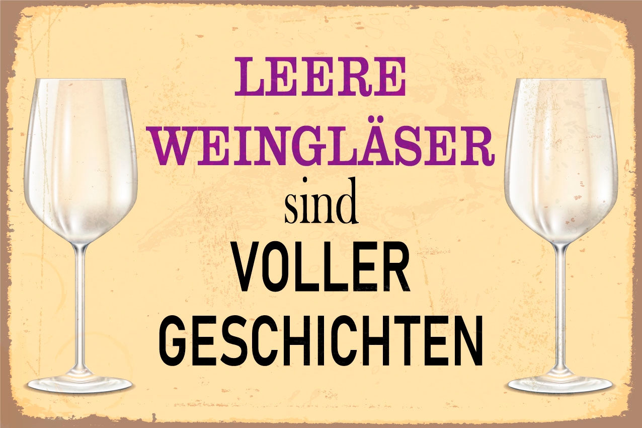 queence Metallbild »Leere Weingläser«, Schriftzüge-Schriftzug-Getränke, (1 St.), Stahlschild, Blechschild, Sprüche, Texte, Wein