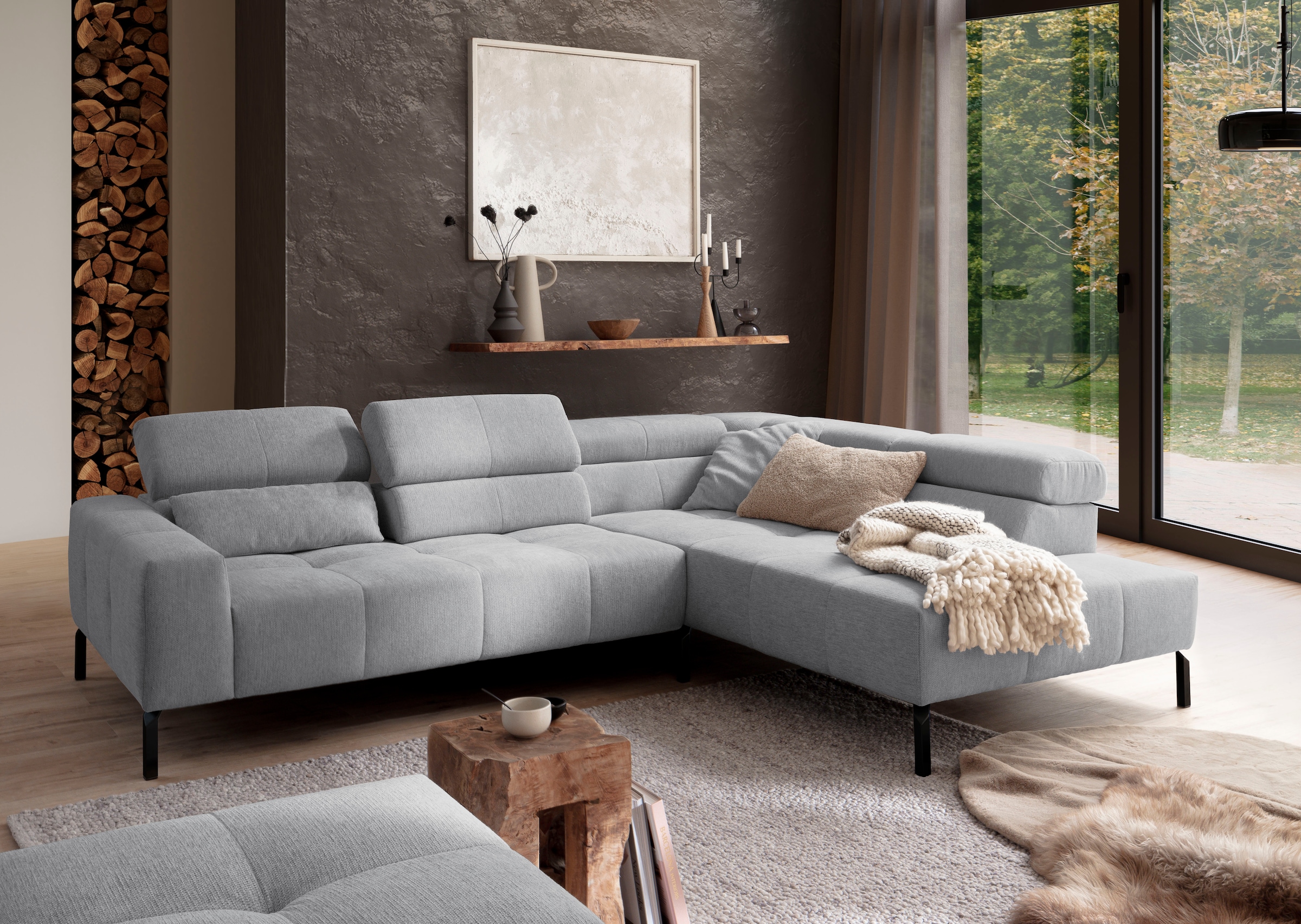 Home affaire Ecksofa »Claya Move, L-Form, Kopf- & Rückenverstellung, Breite 282 cm« Moderne Steppung, weicher Polsteraufbau & saugroboterfreundliche Höhe