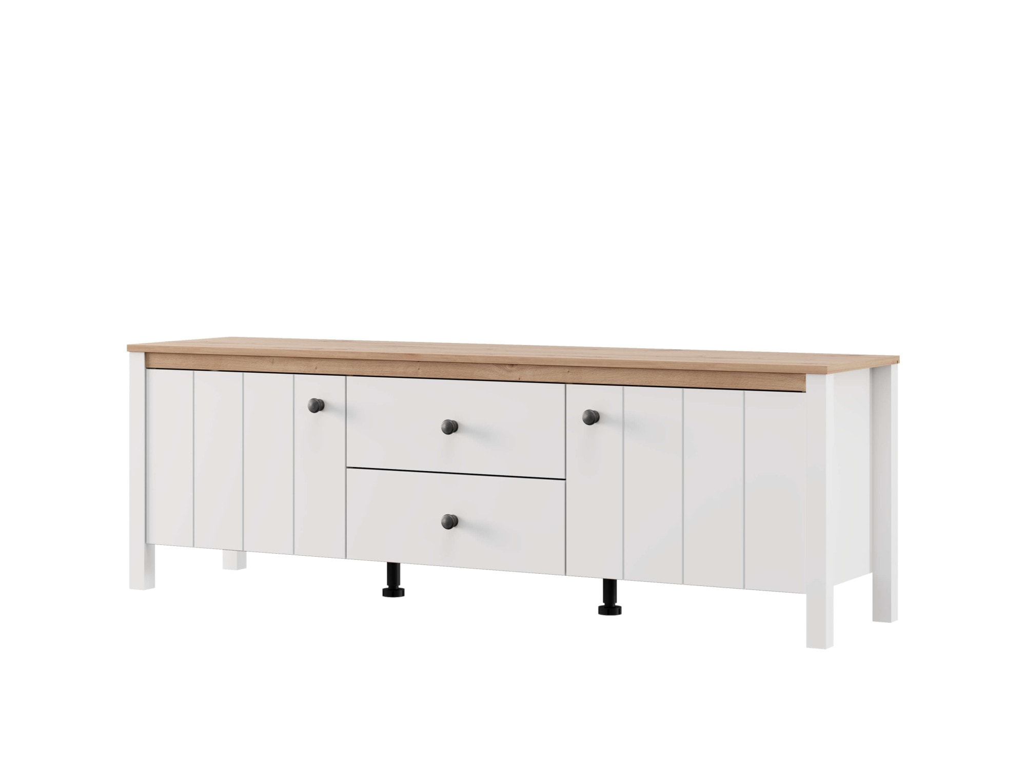 Home affaire Lowboard »BEDFORD, TV-Board, TV-Kommode, TV-Schrank, TV-Möbel im Landhausstil« MDF-Profil, 2 Türen, 2 Schubladen und 2 Fächer mit Metallgriffen