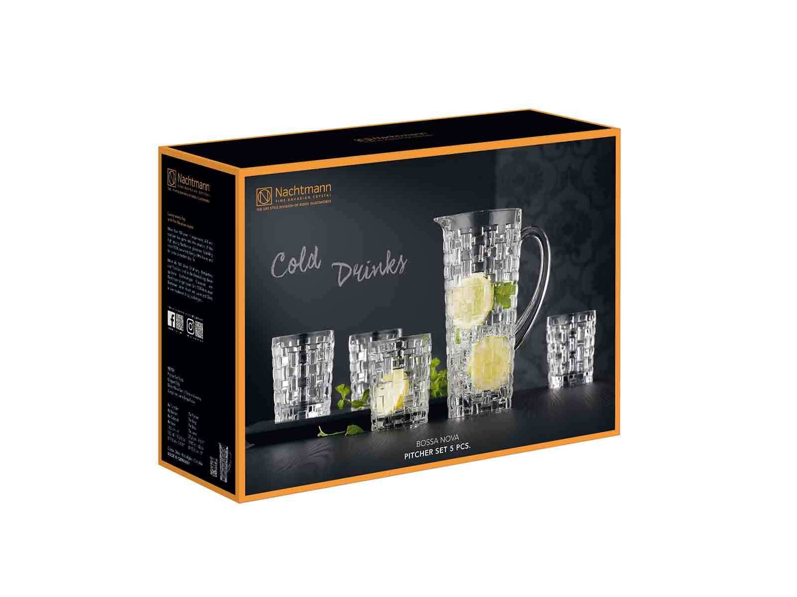 Nachtmann Gläser-Set »Becher- und Krug-Set Bossa Nova 5er Set transparent« Erhöhte Bruchfestigkeit, Kristallglas, spülmaschinenfest