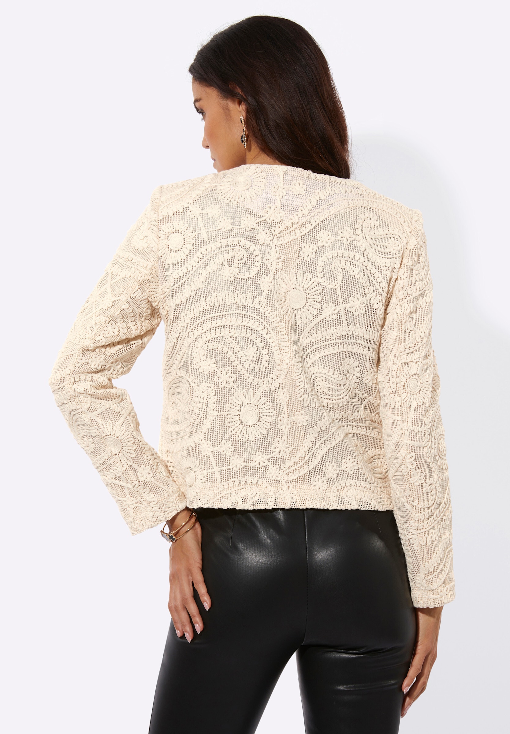 creation L Blusenblazer »Baumwoll-Blazer Spitzenblazer mit goldfarbigen Druckknöpfen«