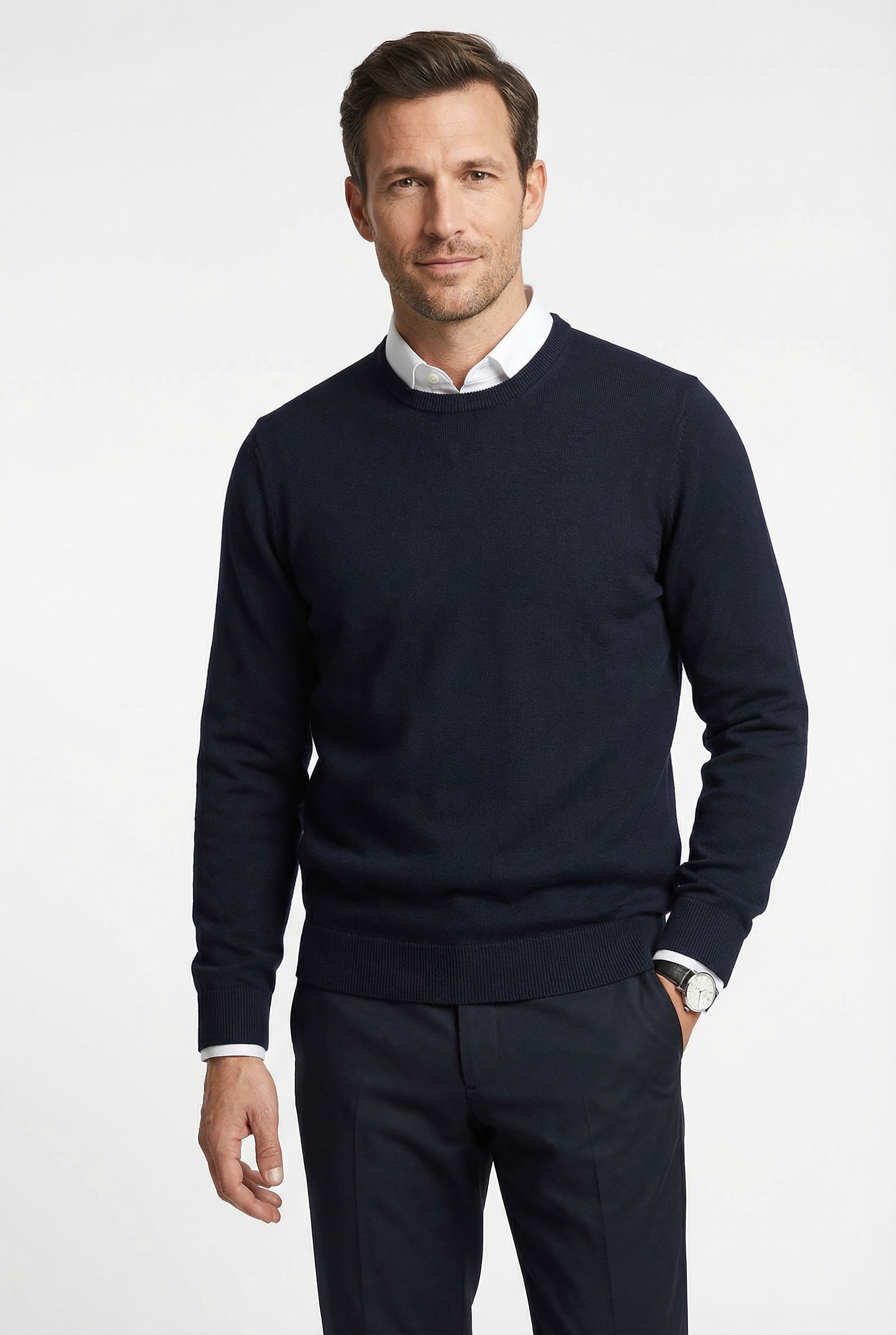 MARVELIS Strickpullover Rundhals, Baumwolle, regular fit
