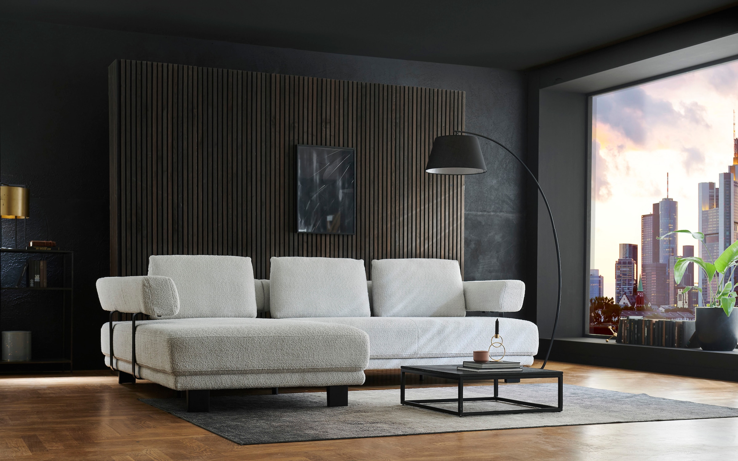 HUKLA Ecksofa »HU-HP18064 L-Form«, (Set), Optional mit motorischer Vorziehbank, stylische Reling