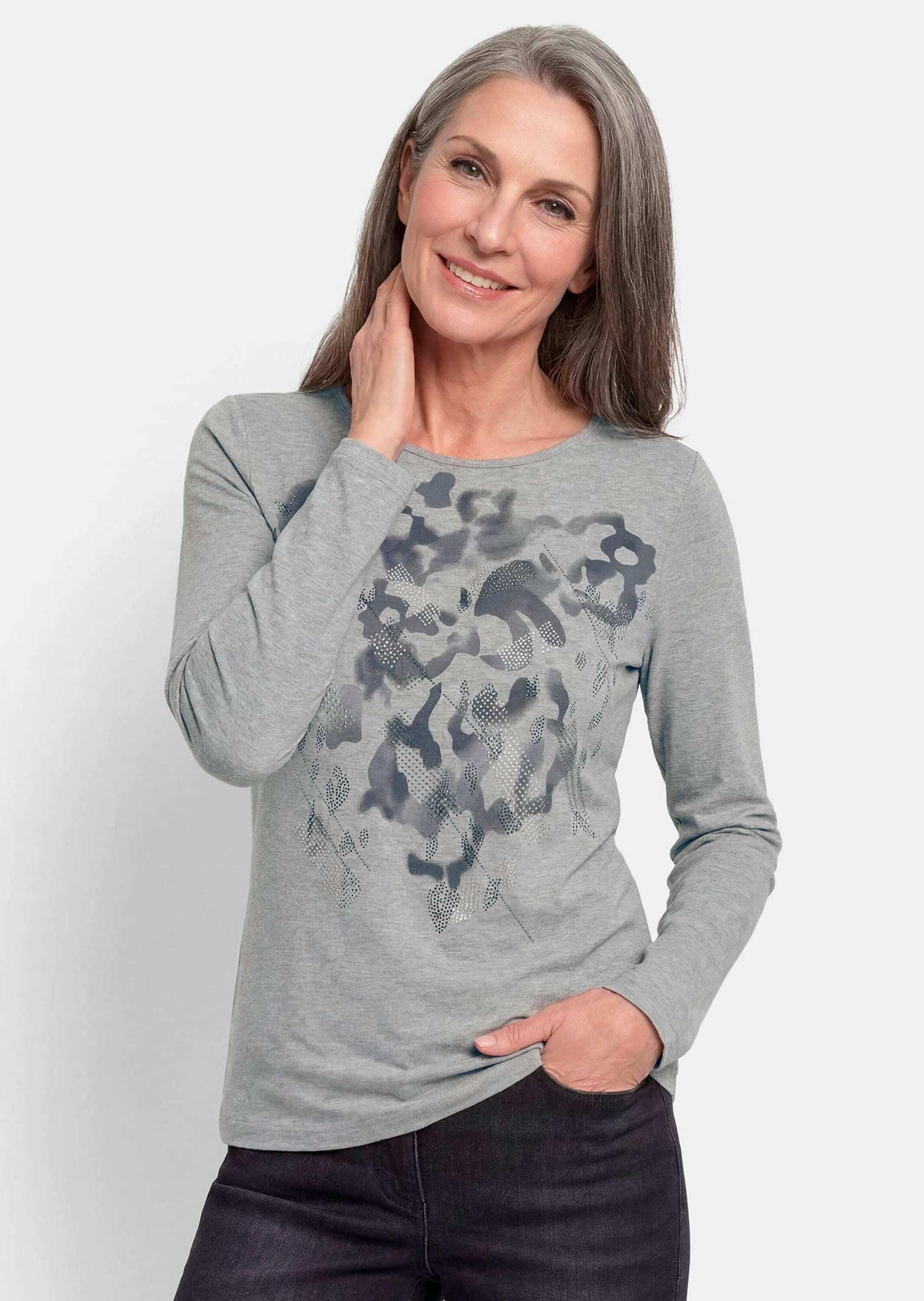 GOLDNER Print-Shirt »Motivshirt mit Glitzersteinen« Zierglitzersteine auf Print