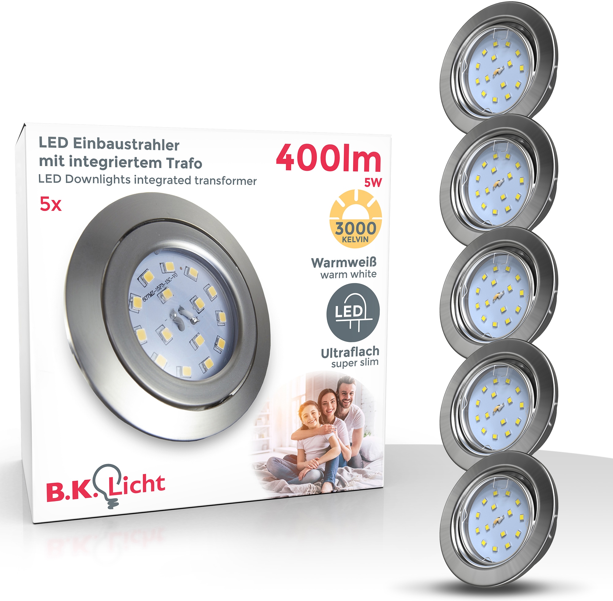 LED Einbauleuchte, 5er Set, LED fest integriert, Kopf schwenkbar