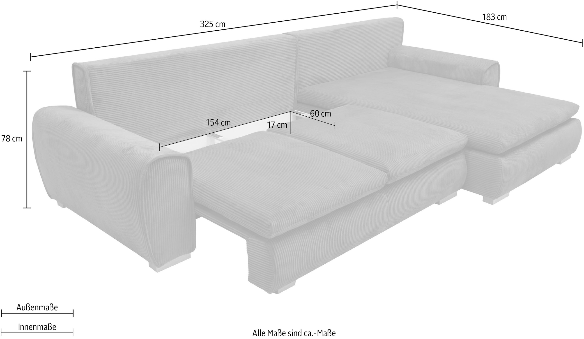 Home affaire Ecksofa »Katja«, Cord Bezug, inkl. Schlaffunktion und Stauraum