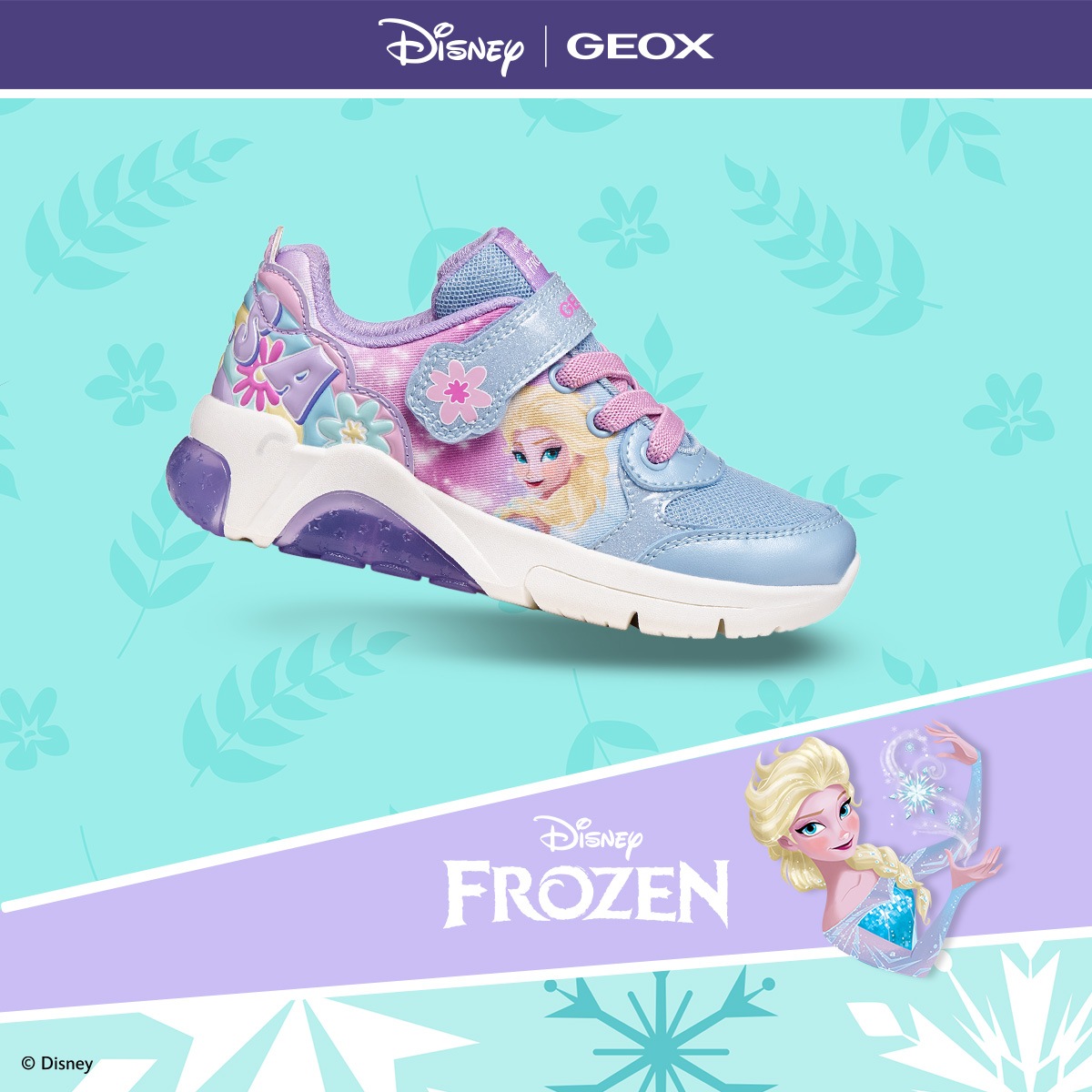 Geox Sneaker »J FADINLIGHT GIRL DISNEY - PRINCESS ELSA FROZEN«  Blinkschuh mit Elsa-Motiv, Größenschablone zum Download