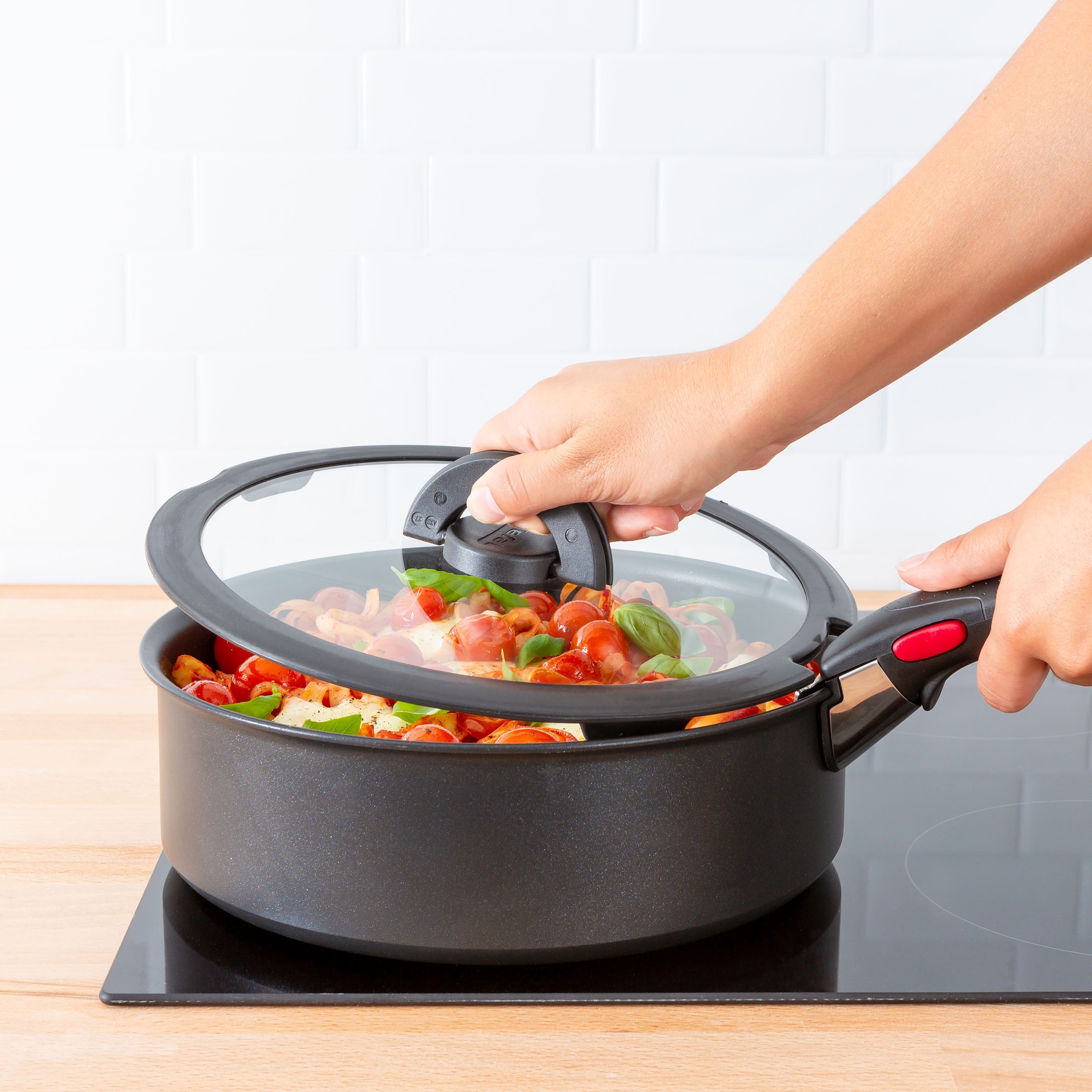 Tefal Deckel »98491 Ingenio 16/18/20 cm«, (Set, 3 tlg.), hervorragend für Ingenio Töpfe, Glasdeckel mit Silikonrand,Klappgriffe