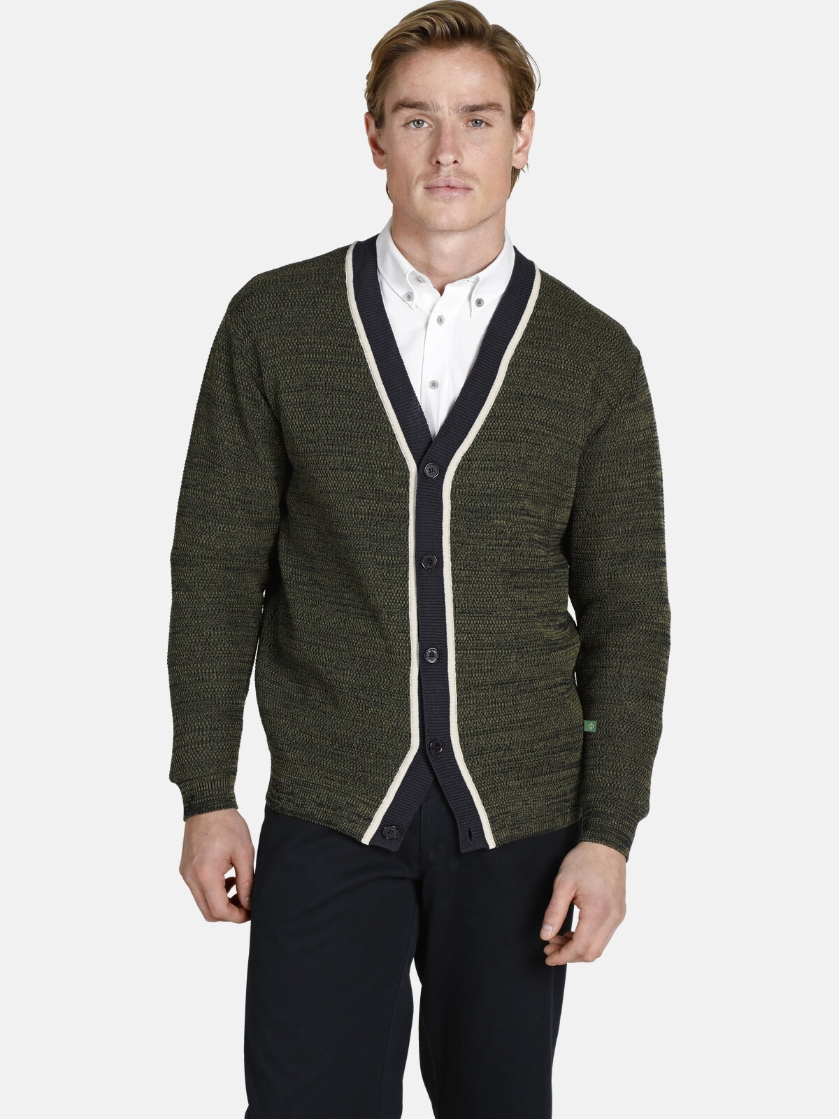 Charles Colby Strickjacke »DUKE CRISPIN«, in zweifarbigem Strukturstrick