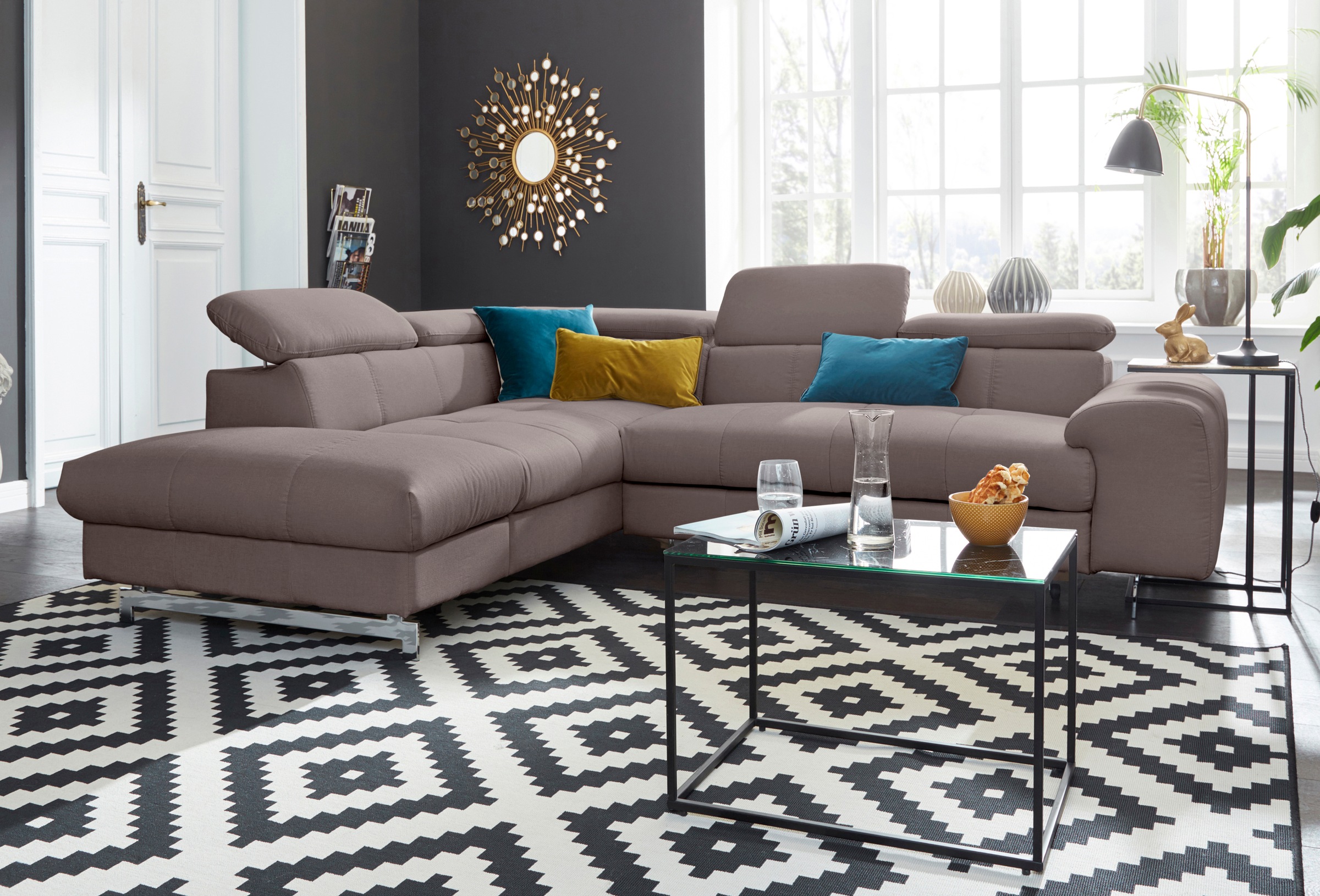 COTTA Polstergarnitur »Chef L-Form«, (Set, 2 tlg.), Set bestehend aus: Ecksofa mit Kopfteilverstellung & Hocker