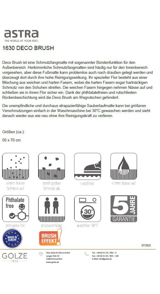 ASTRA Fußmatte »Deco Brush 1630«, rechteckig, 7 mm Höhe, Schmutzfangmatte, mit Spruch, In -und Outdoor geeignet