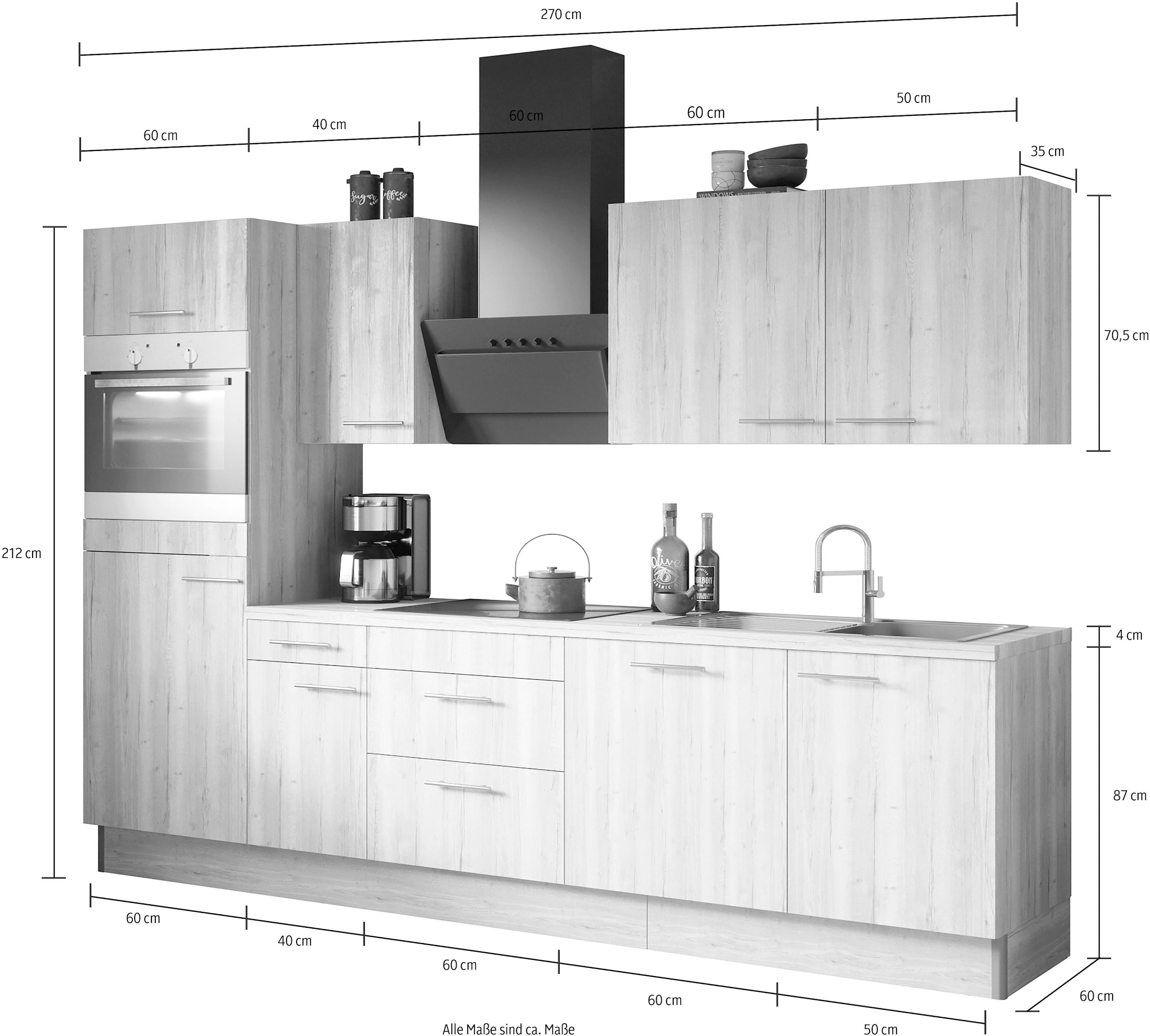 270 cm, OTTO Breite Shop Online E-Geräten kaufen OPTIFIT »Klara«, Küche wahlweise mit im