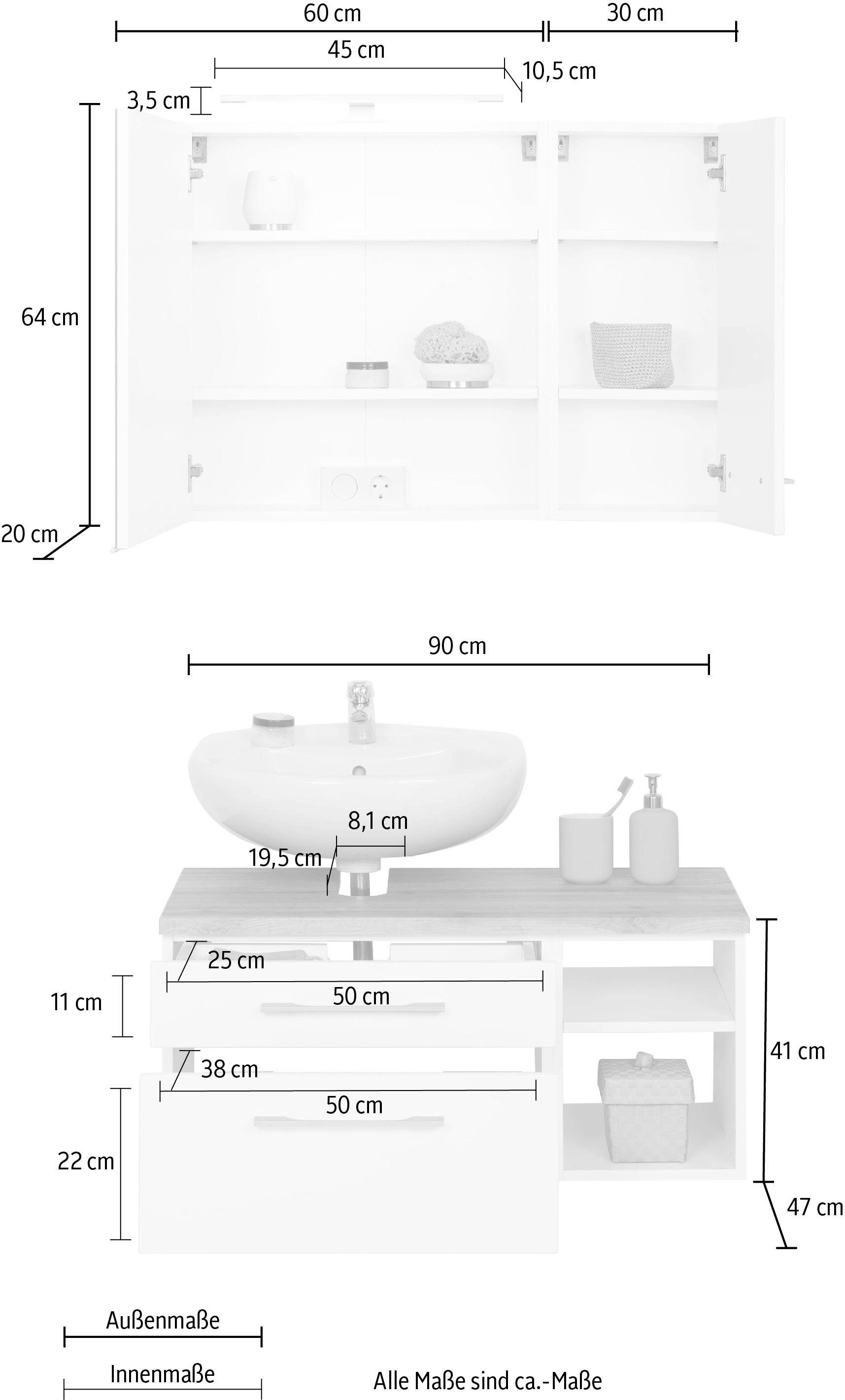 welltime Badmöbel-Set »Davos« 3 Stk. tlg.