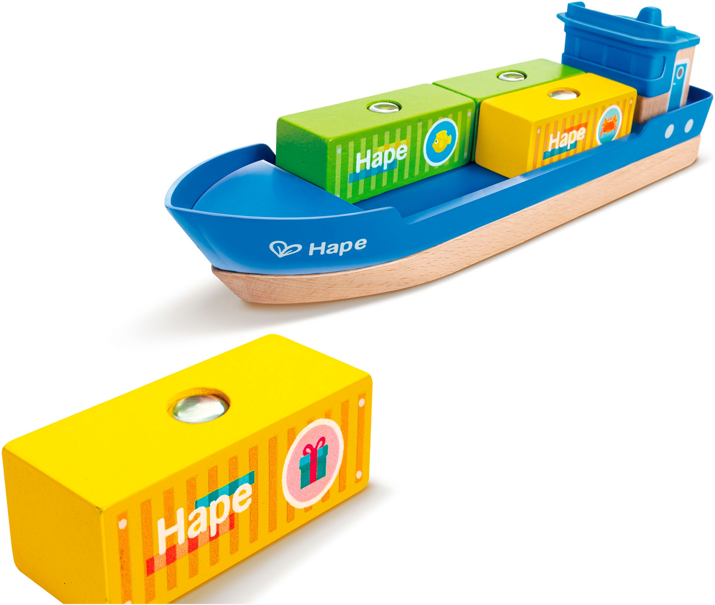 Hape Spielzeug-Schiff »Frachtschiff und Hafenkran«