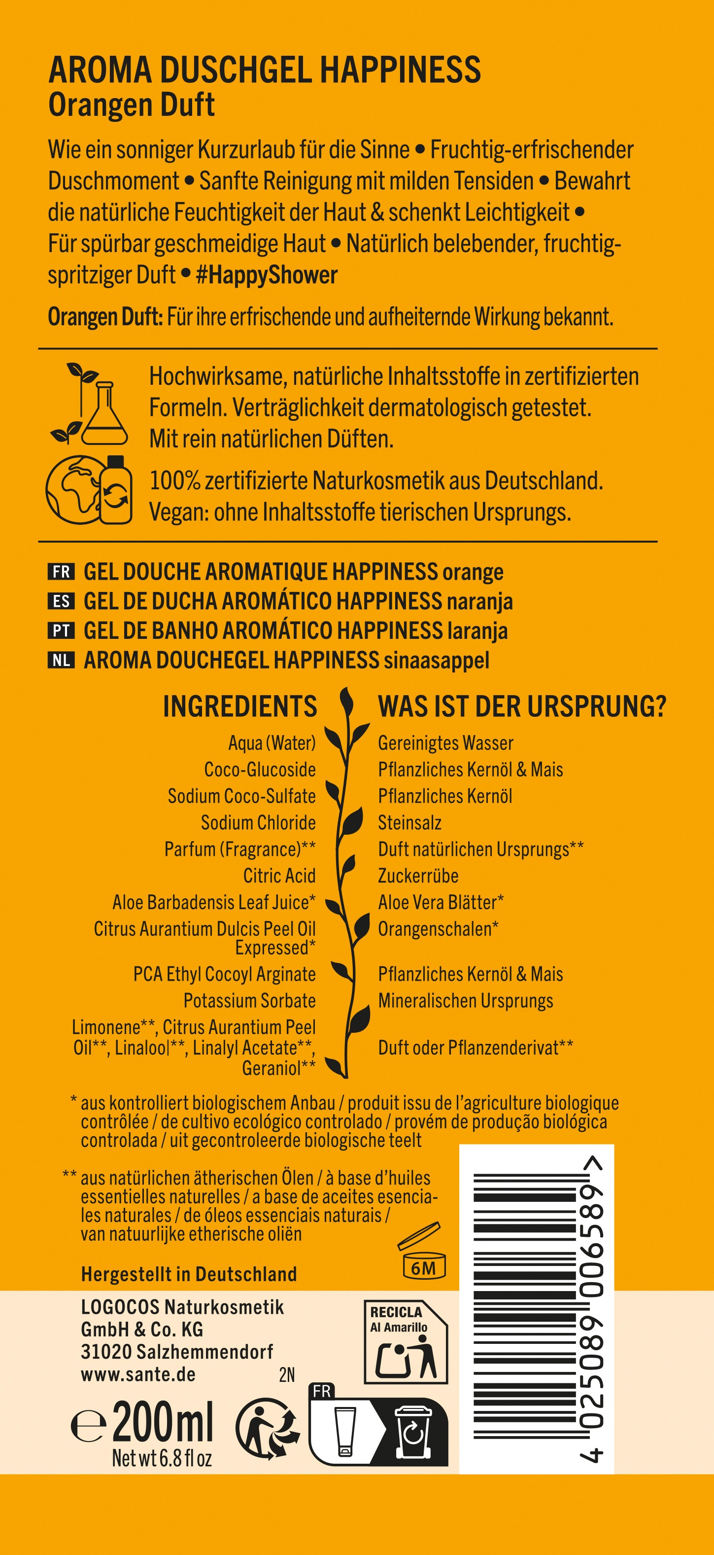 SANTE Duschgel »happiness« Stimmungshebend und belebend