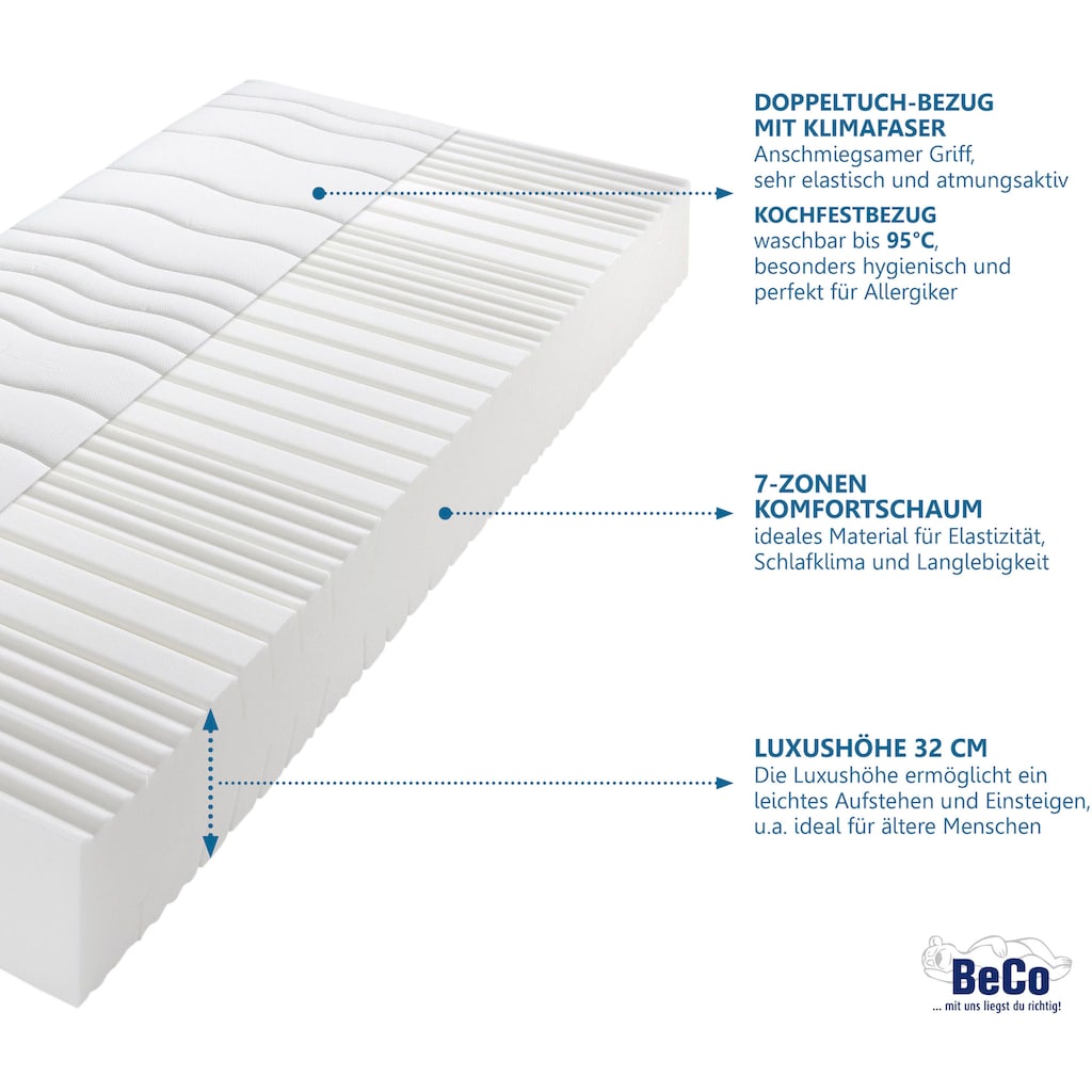 Beco Komfortschaummatratze »Grand Majestic«, 32 cm hoch, Raumgewicht: 30 kg/m³, (1 St.), Matratze mit luxuriöser Höhe, 90x200 cm und weitere Größen erhältlich