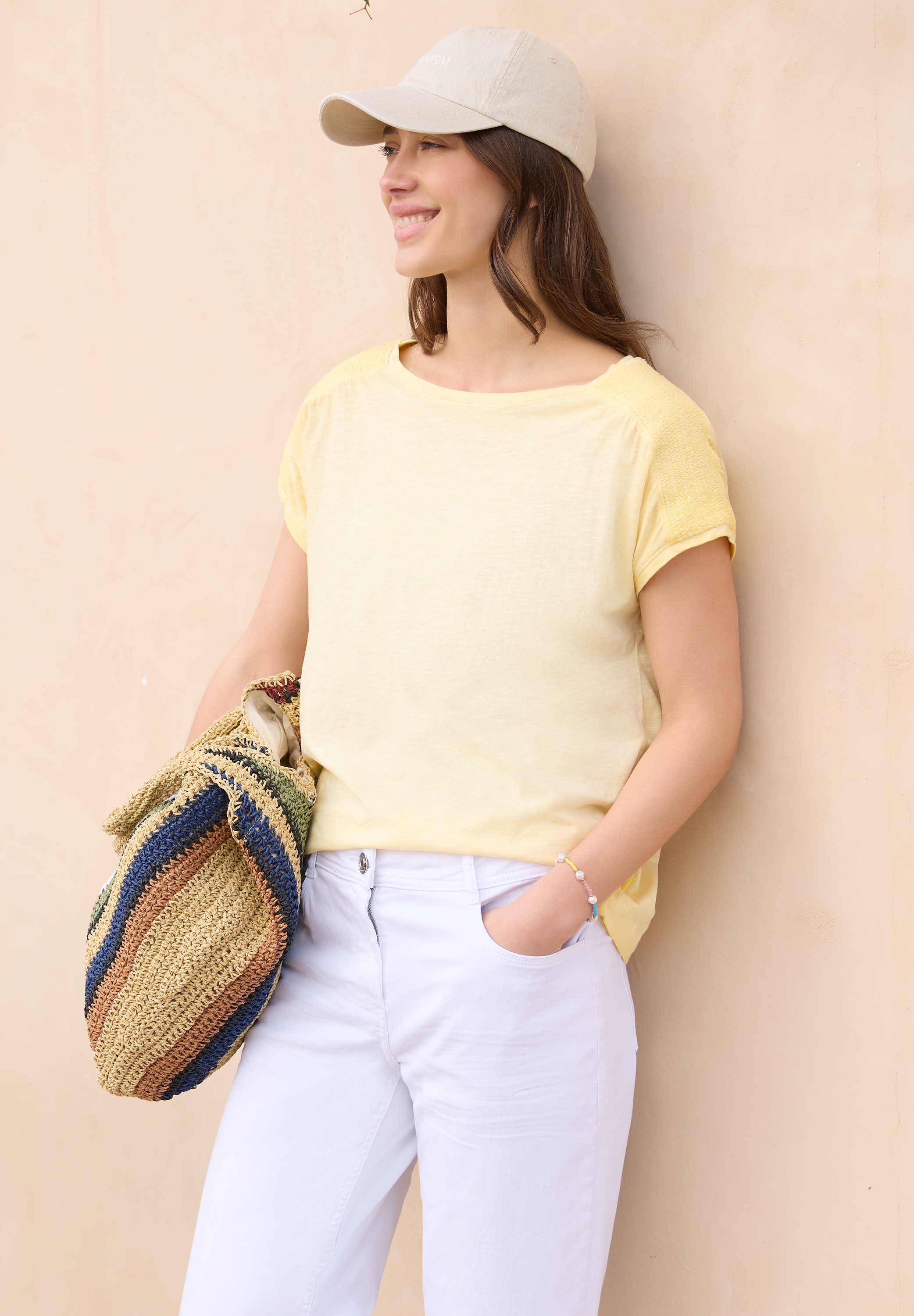Cecil T-Shirt U-Boot-Ausschnitt, Garment-Dye Optik