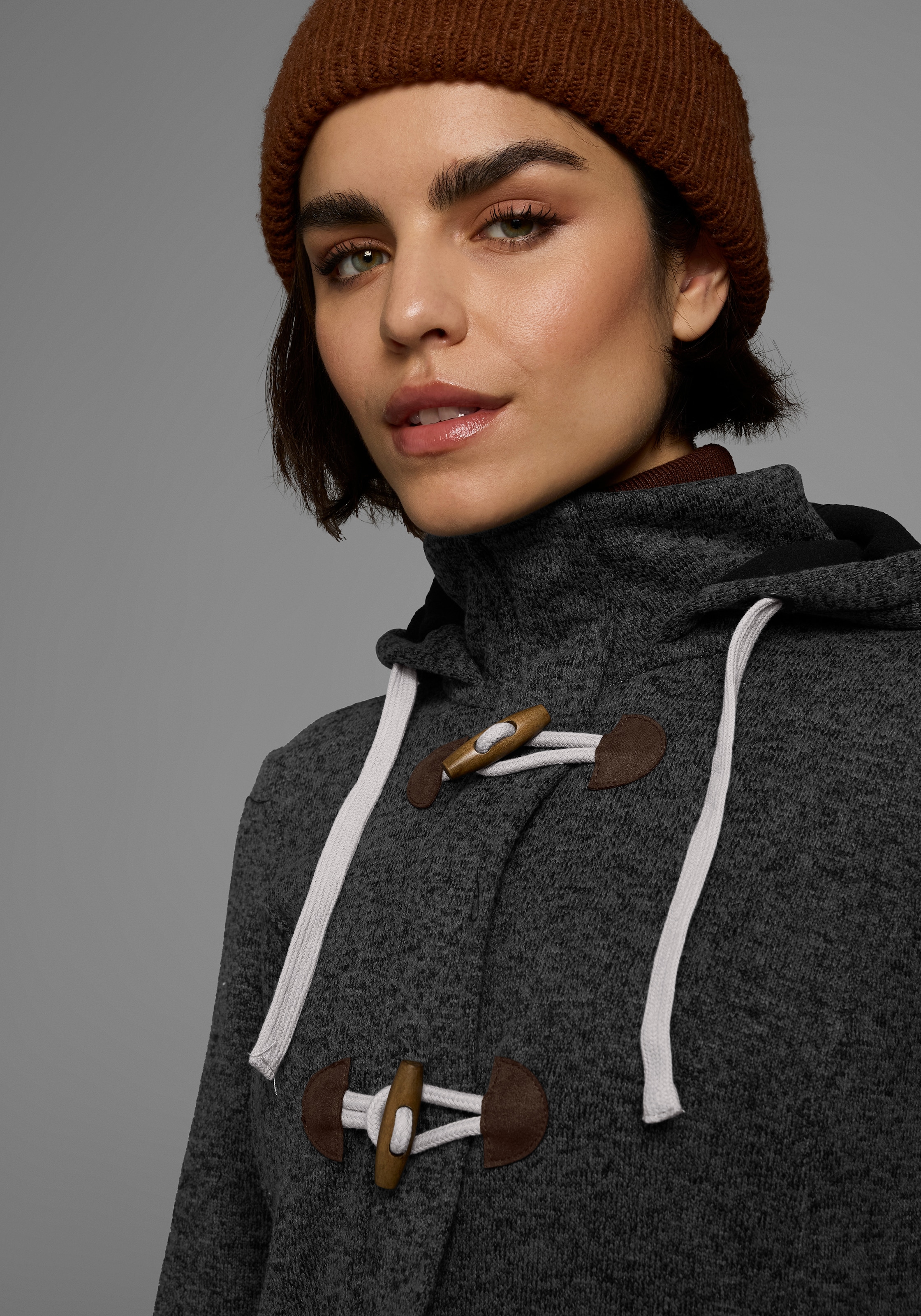 Polarino Strickfleecejacke, mit Kapuze, für den Übergang, aus Strickfleece, atmungsaktiv