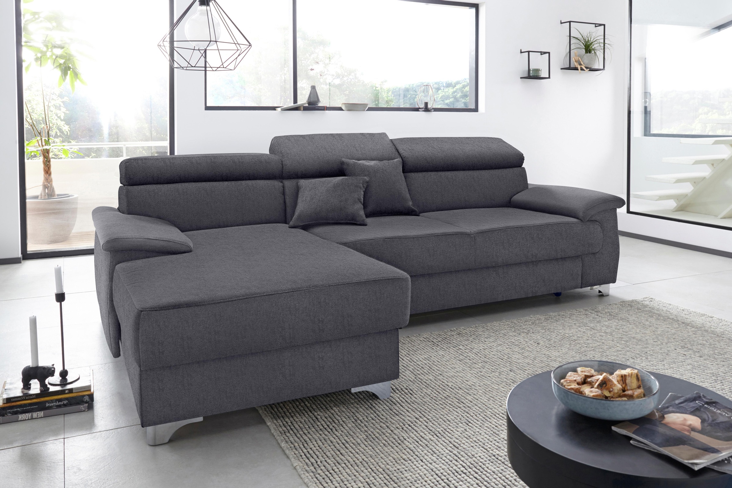 DOMO collection Ecksofa »Mira, inklusive Kopfteilverstellung für mehr Wohlfühlkomfort, L-Form«, wahlweise mit Bettfunktion und Bettkasten, elegant und modern