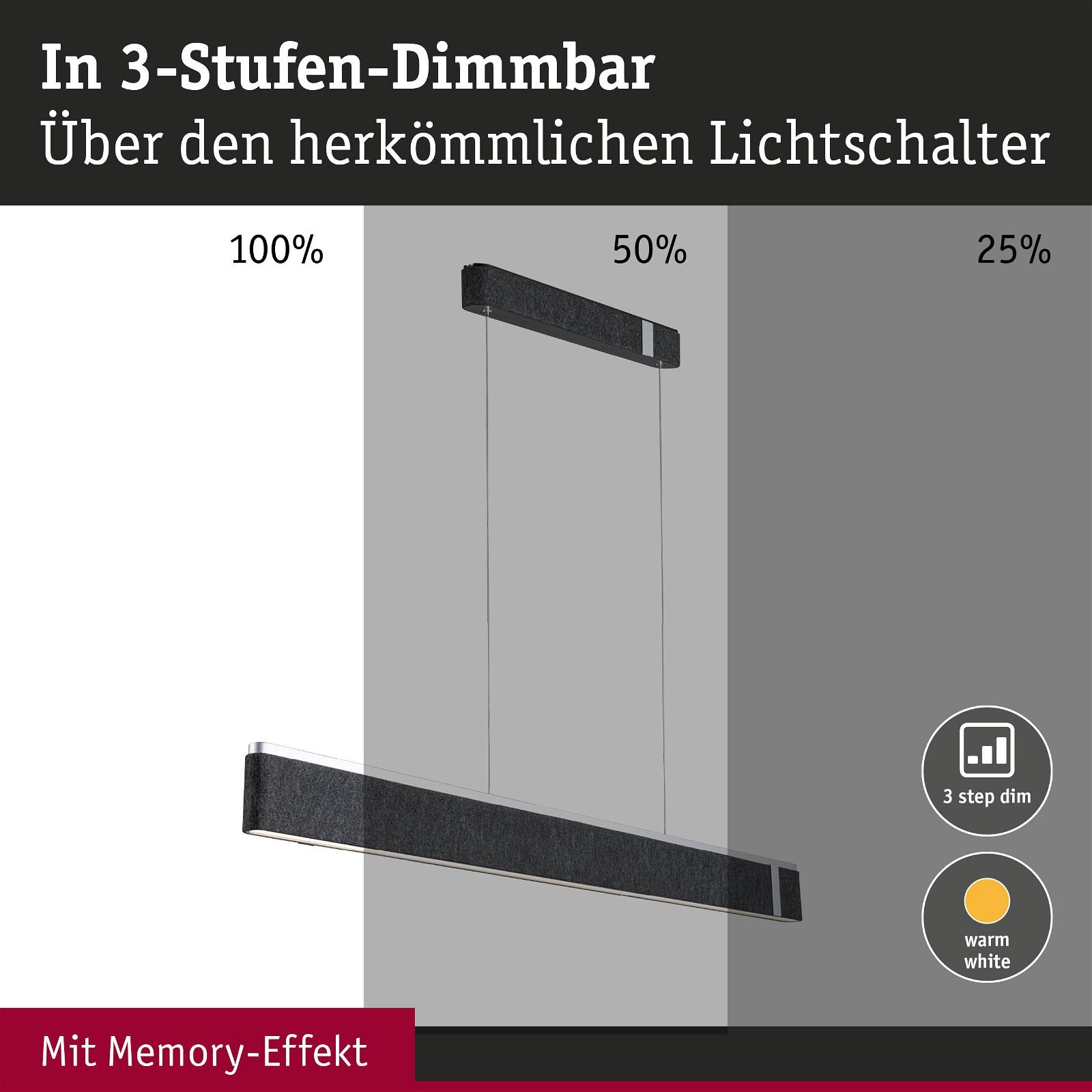 Paulmann LED Pendelleuchte »Jagun 2700K 2000lm 26W Anthrazit«, 1 flammig, 3-Step-Dim