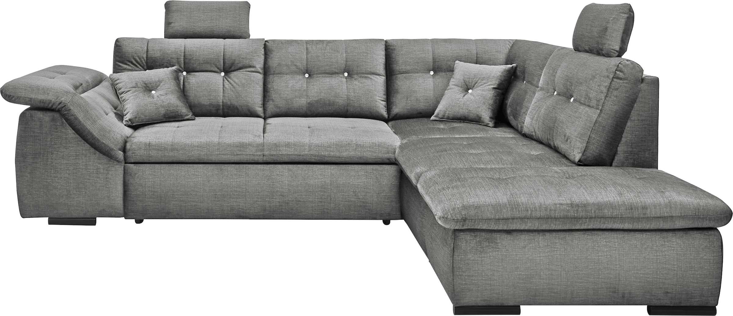 ED EXCITING DESIGN Ecksofa »Bolonia L-Form«, mit Bettfunktion, Bettkasten, Kopfstützen & 2 Zierkissen, Strasstein