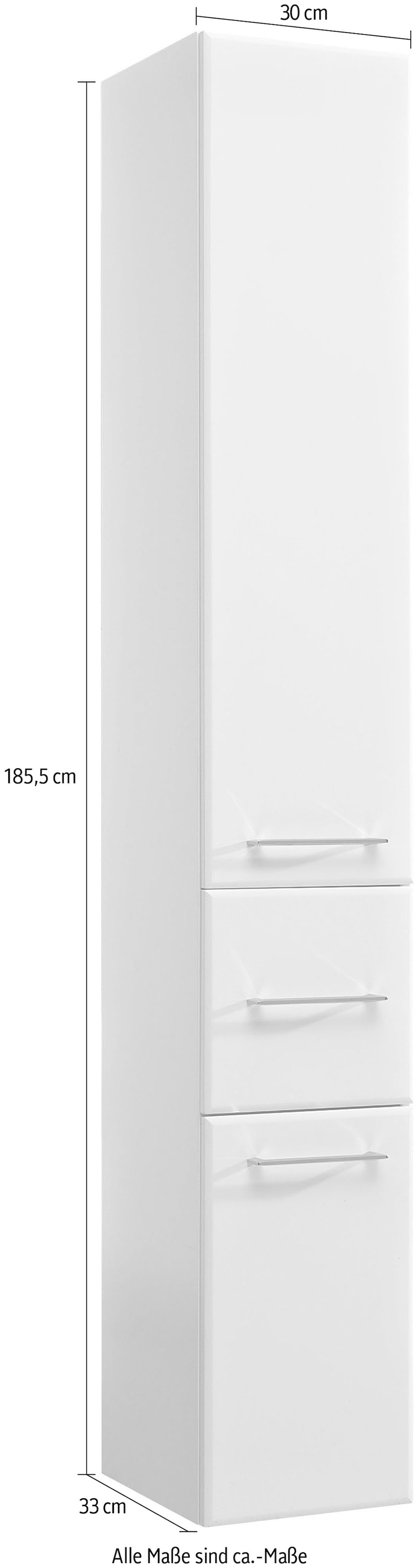 Saphir Hochschrank »Quickset 376 Badschrank 30 cm breit, 2 Türen, 1 Schublade«, Badezimmer-Hochschrank, Weiß Hochglanz, Griffe in Chrom glänzend