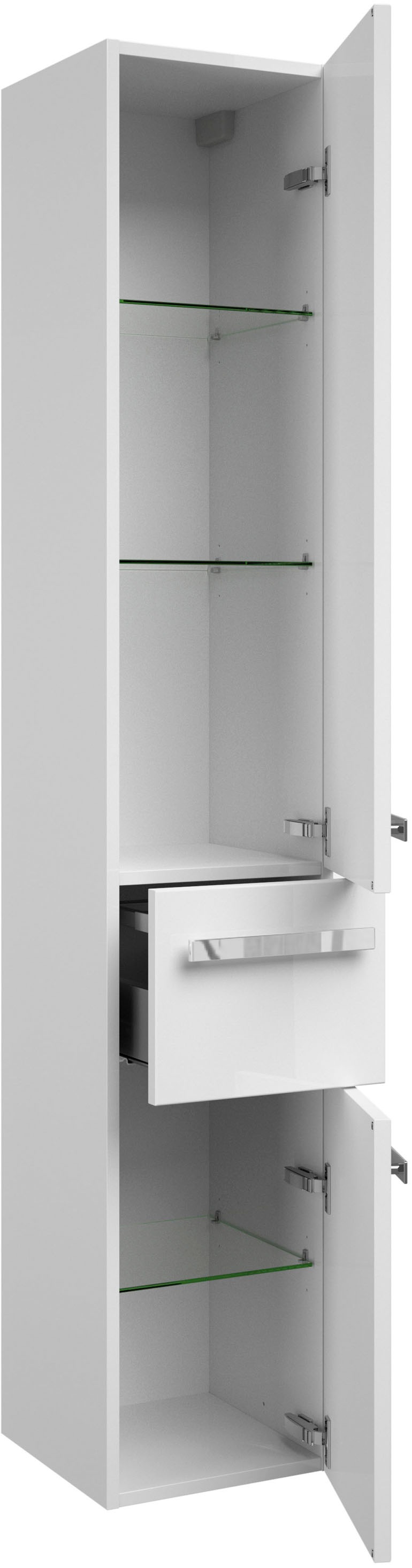 Saphir Badmöbel-Set »Serie 4005, vormontiert, Glaswaschbecken, Spiegelschrank«, (Set, 6 St.), Badezimmer-Set mit Unterschrank, Hängeschrank, Hochschrank, Türdämpfer